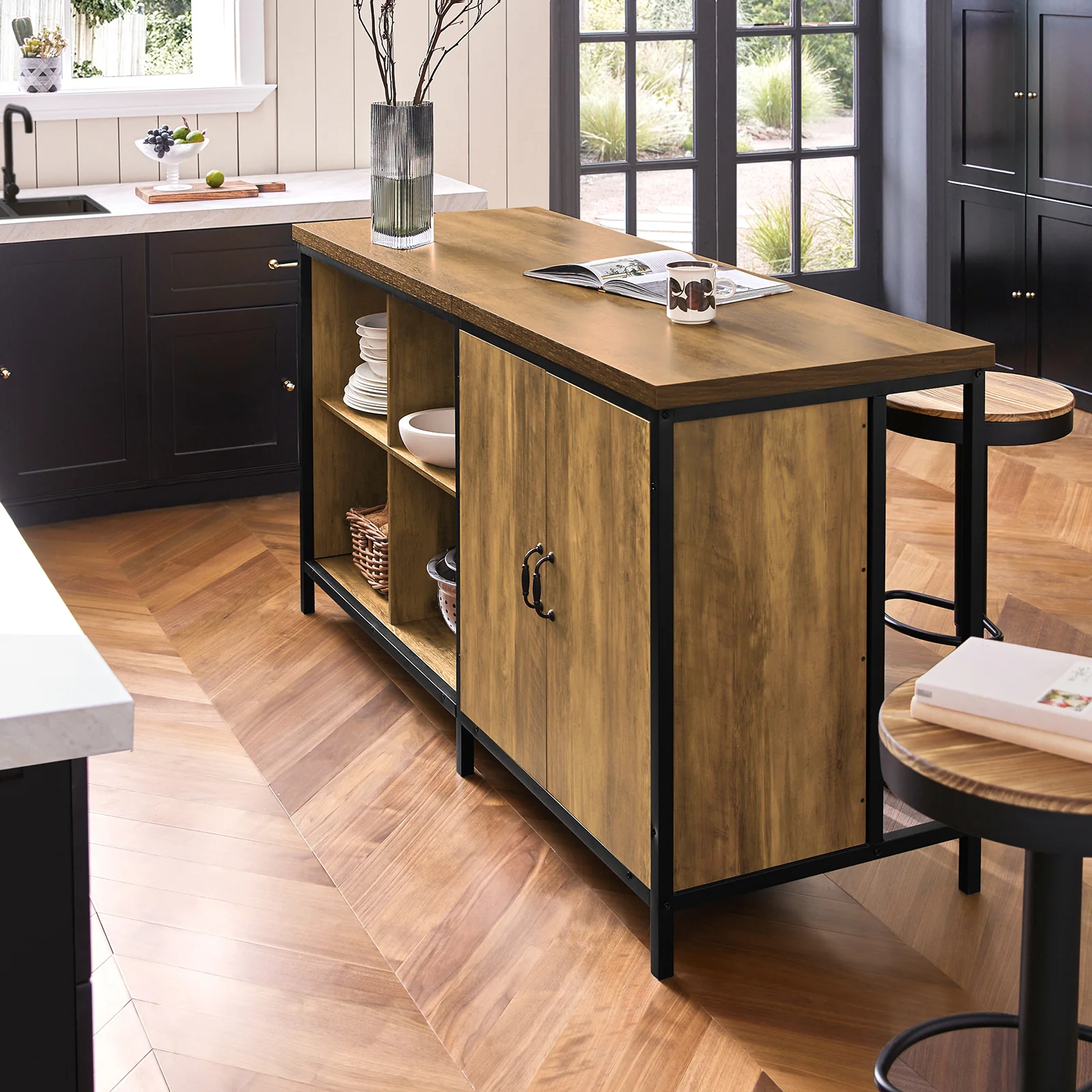 SoBuy KNL01-F Aparador Buffet Industrial 170cm con 4 Cubos y 2 Puertas - Image 9