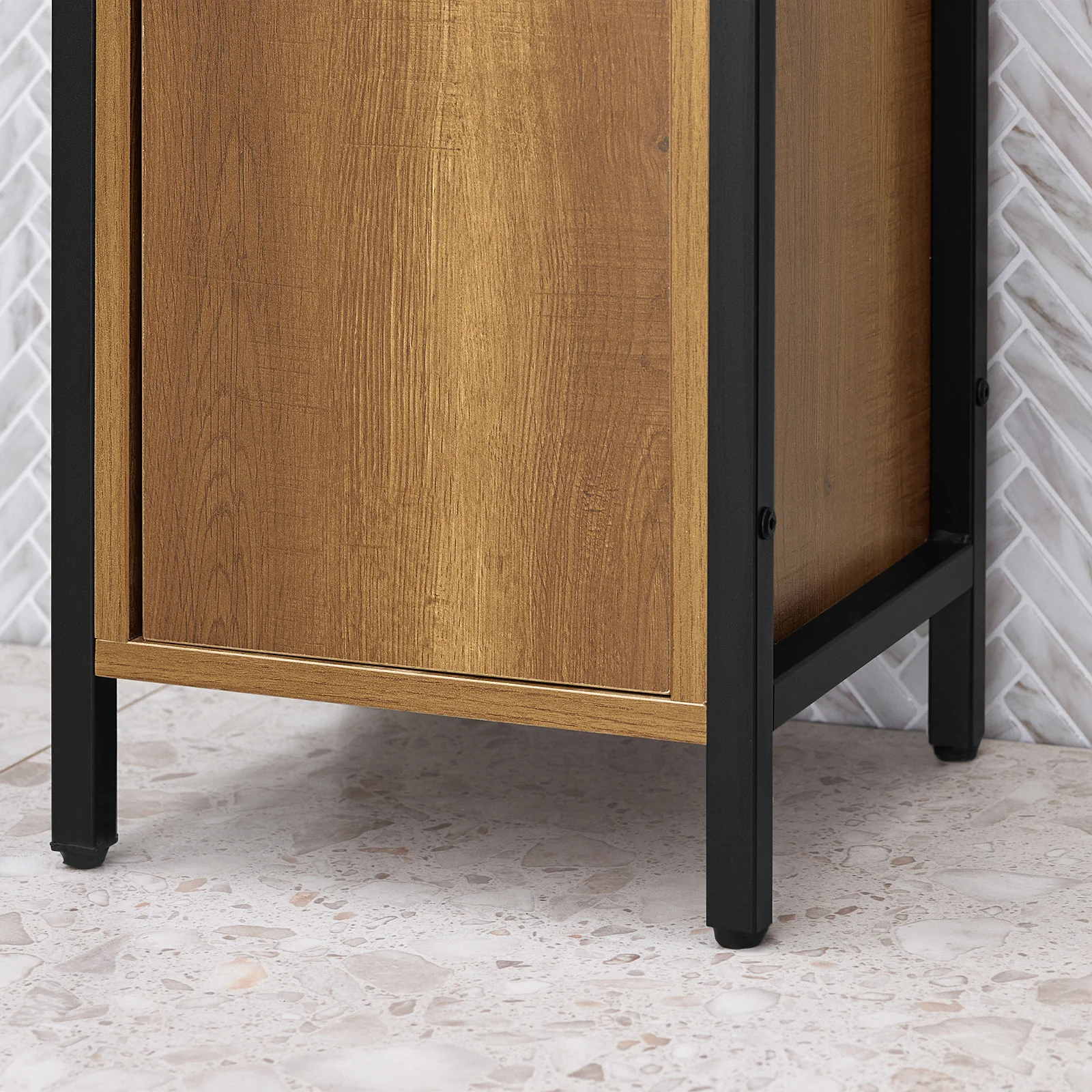 SoBuy BZR62-PF Armario alto de Baño 3 compartimentos abiertos y 1 puerta diseño vintage - Image 9