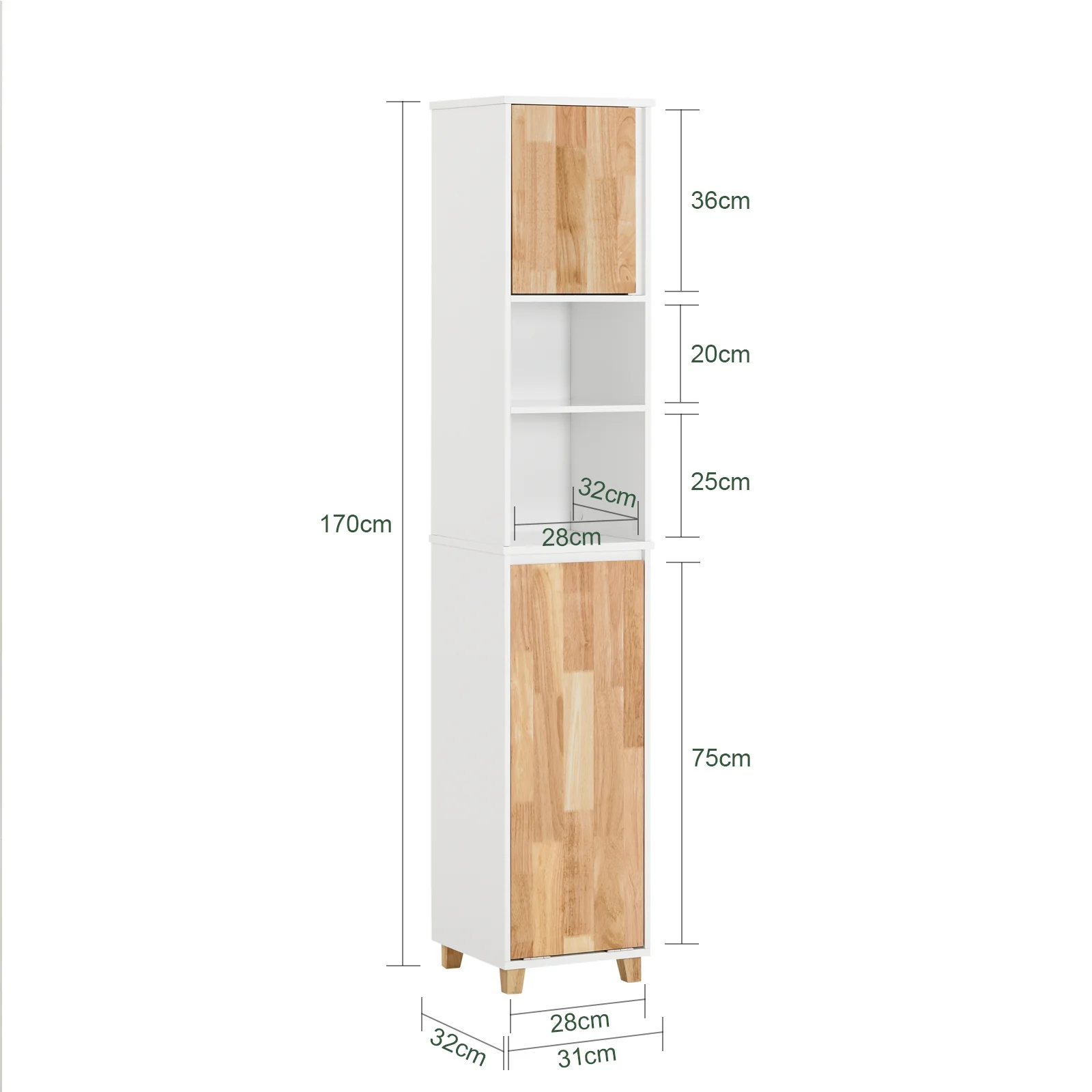 SoBuy BZR74-W Mueble Columna de Baño con 1 Cesto para Ropa Sucia Natural y Blanco - Image 3