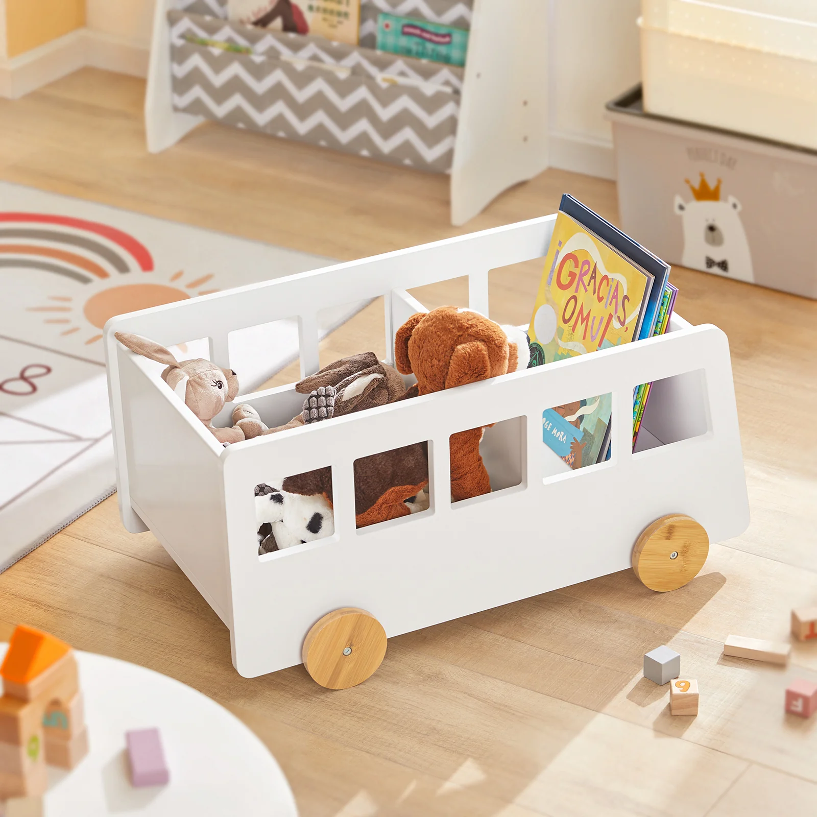 SoBuy KMB41-W Caja Baúl de Almacenamiento para Juguetes con Ruedas Blanco - Image 5