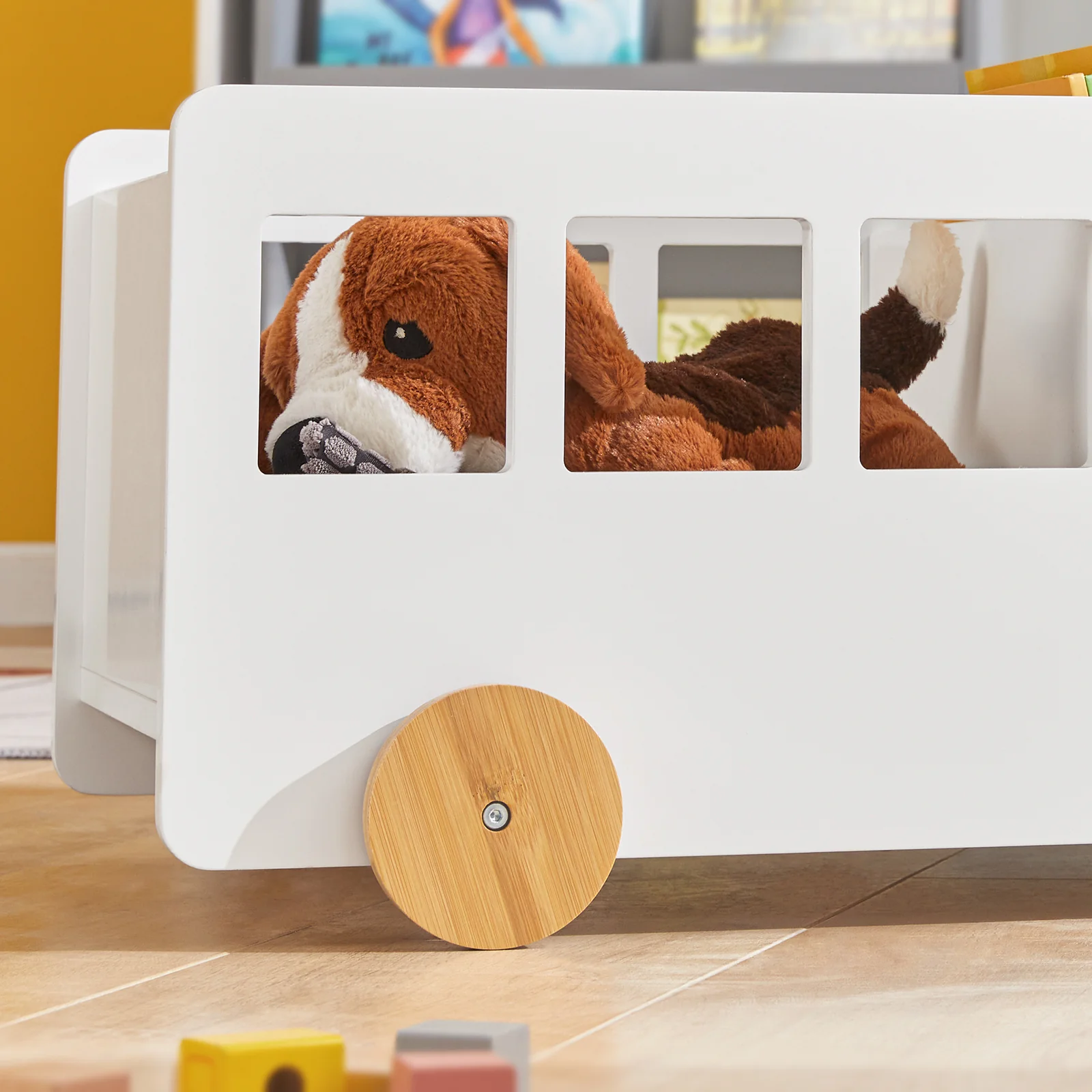 SoBuy KMB41-W Caja Baúl de Almacenamiento para Juguetes con Ruedas Blanco - Image 6