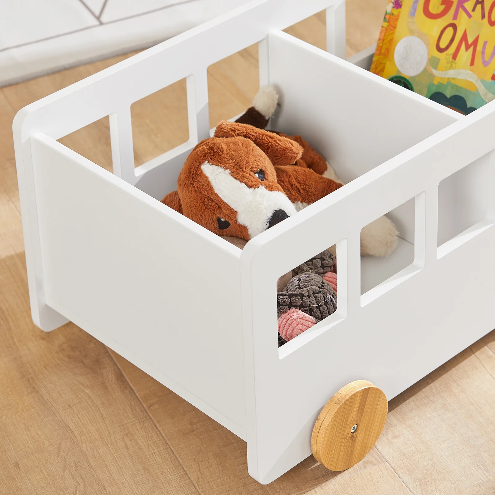 SoBuy KMB41-W Caja Baúl de Almacenamiento para Juguetes con Ruedas Blanco - Image 8