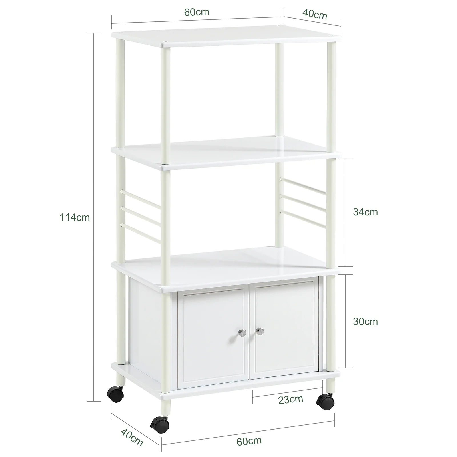 SoBuy FRG12-W Carrito de Cocina con Ruedas con 3 Estantes y 2 Puertas Blanco - Image 3