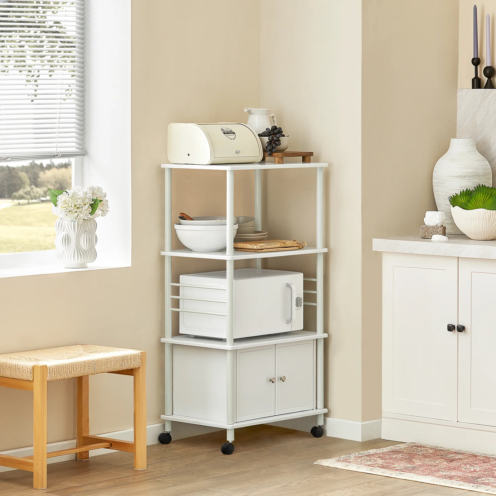 SoBuy FRG12-W Carrito de Cocina con Ruedas con 3 Estantes y 2 Puertas Blanco - Image 5