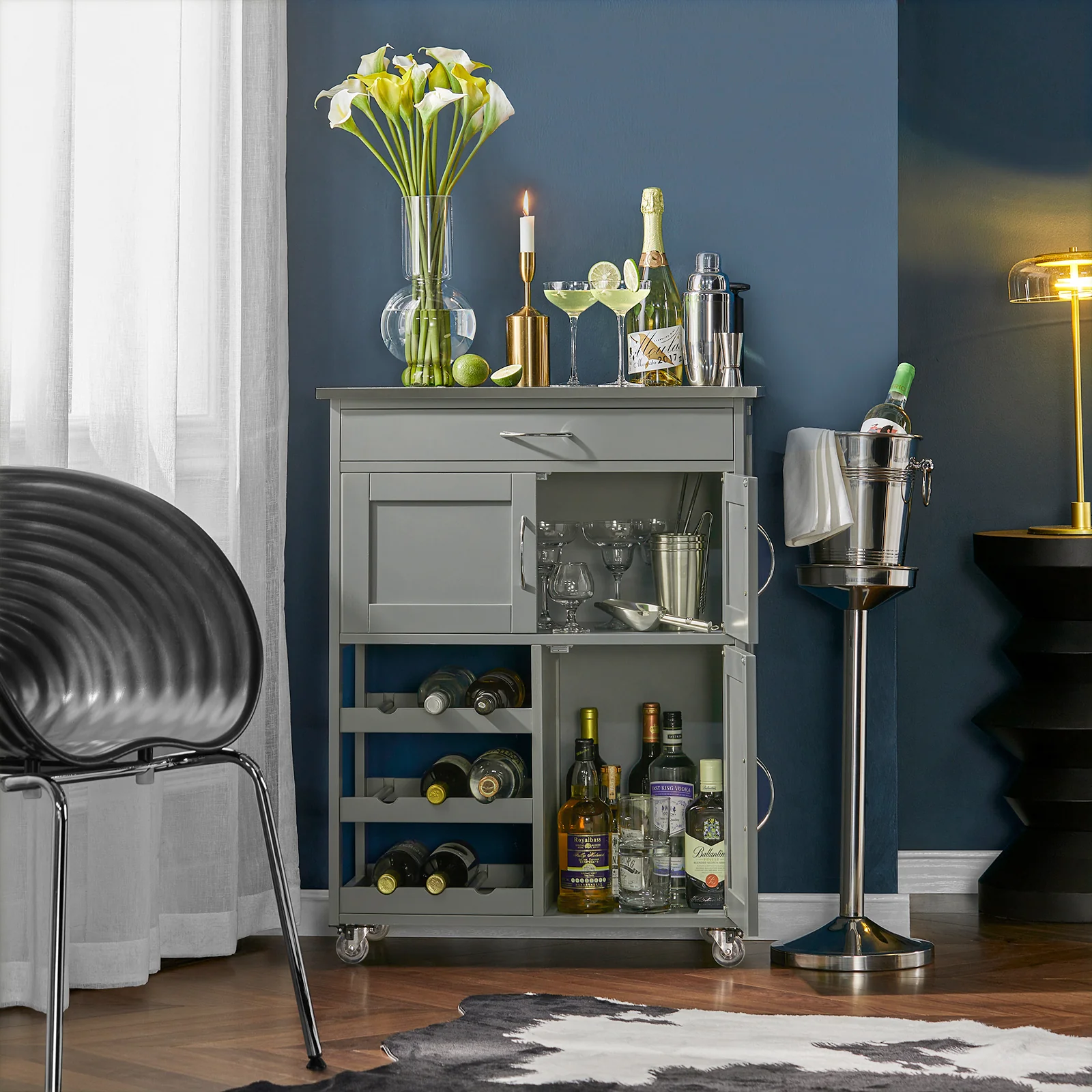 SoBuy FKW45-HG Carrito de Cocina con 3 Puertas y 1 cajón Gris - Image 2