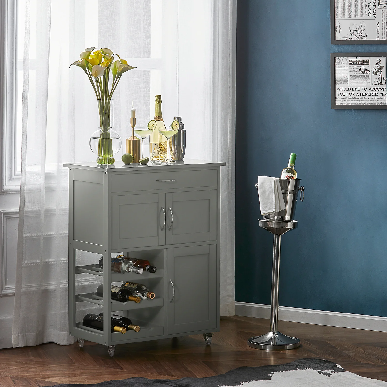 SoBuy FKW45-HG Carrito de Cocina con 3 Puertas y 1 cajón Gris - Image 4