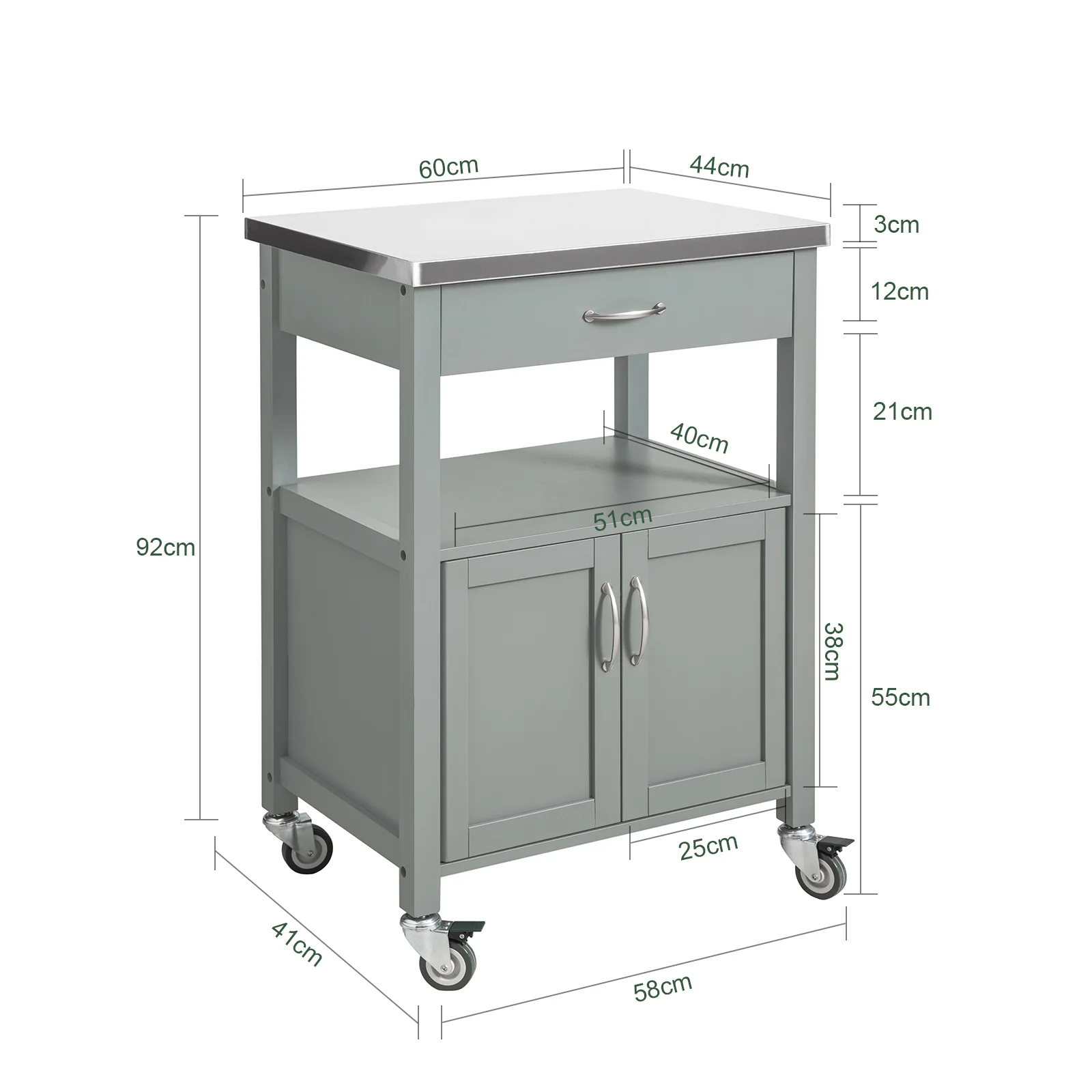 SoBuy FKW22-HG Carrito de Cocina con Tablero de Acero Inoxidable Gris - Image 3