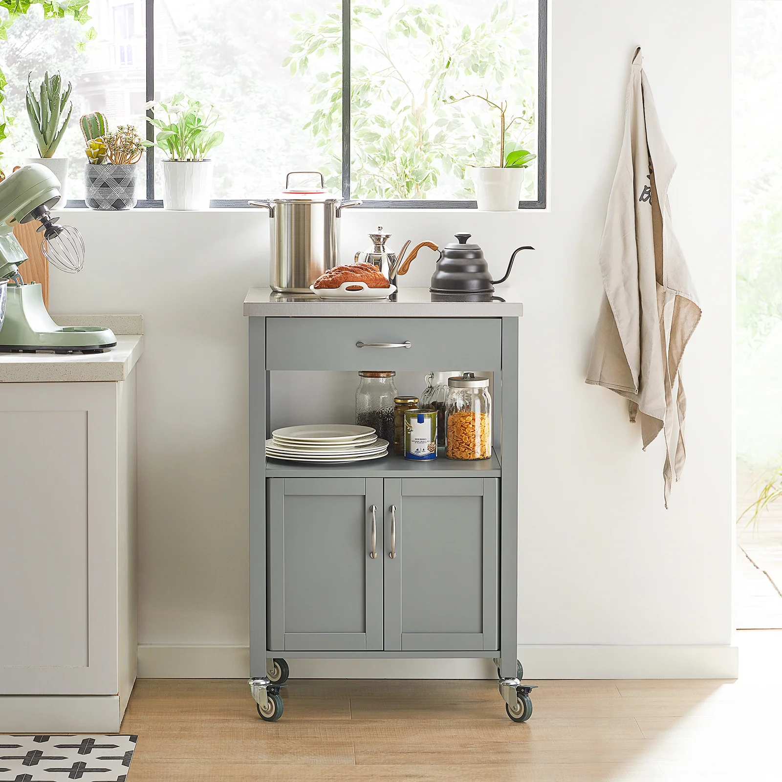 SoBuy FKW22-HG Carrito de Cocina con Tablero de Acero Inoxidable Gris - Image 4