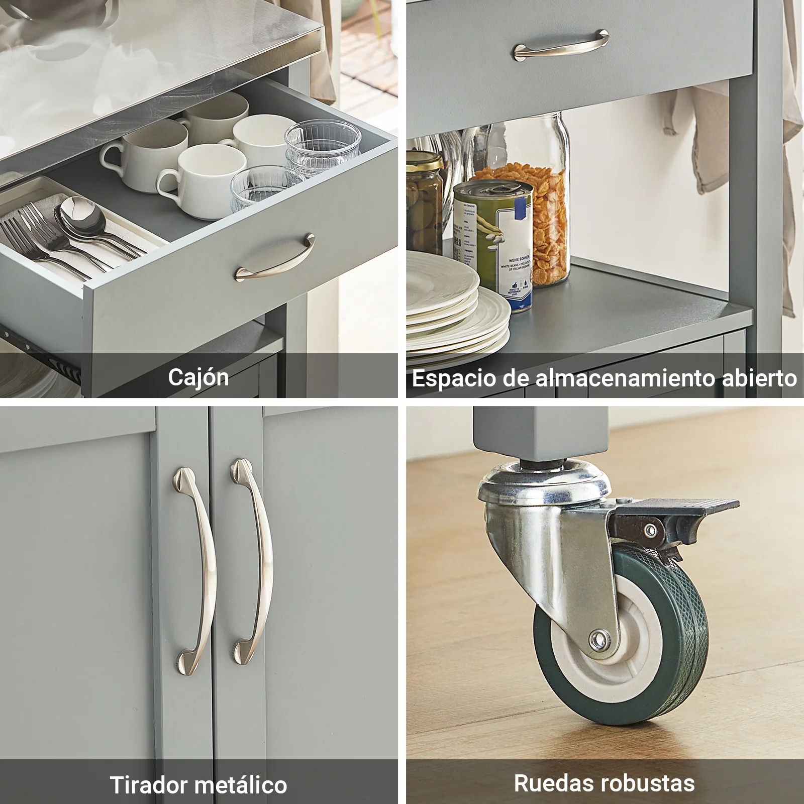 SoBuy FKW22-HG Carrito de Cocina con Tablero de Acero Inoxidable Gris - Image 7