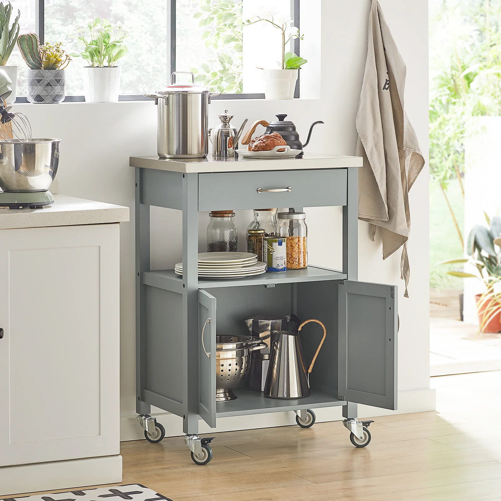 SoBuy FKW22-HG Carrito de Cocina con Tablero de Acero Inoxidable Gris - Image 8