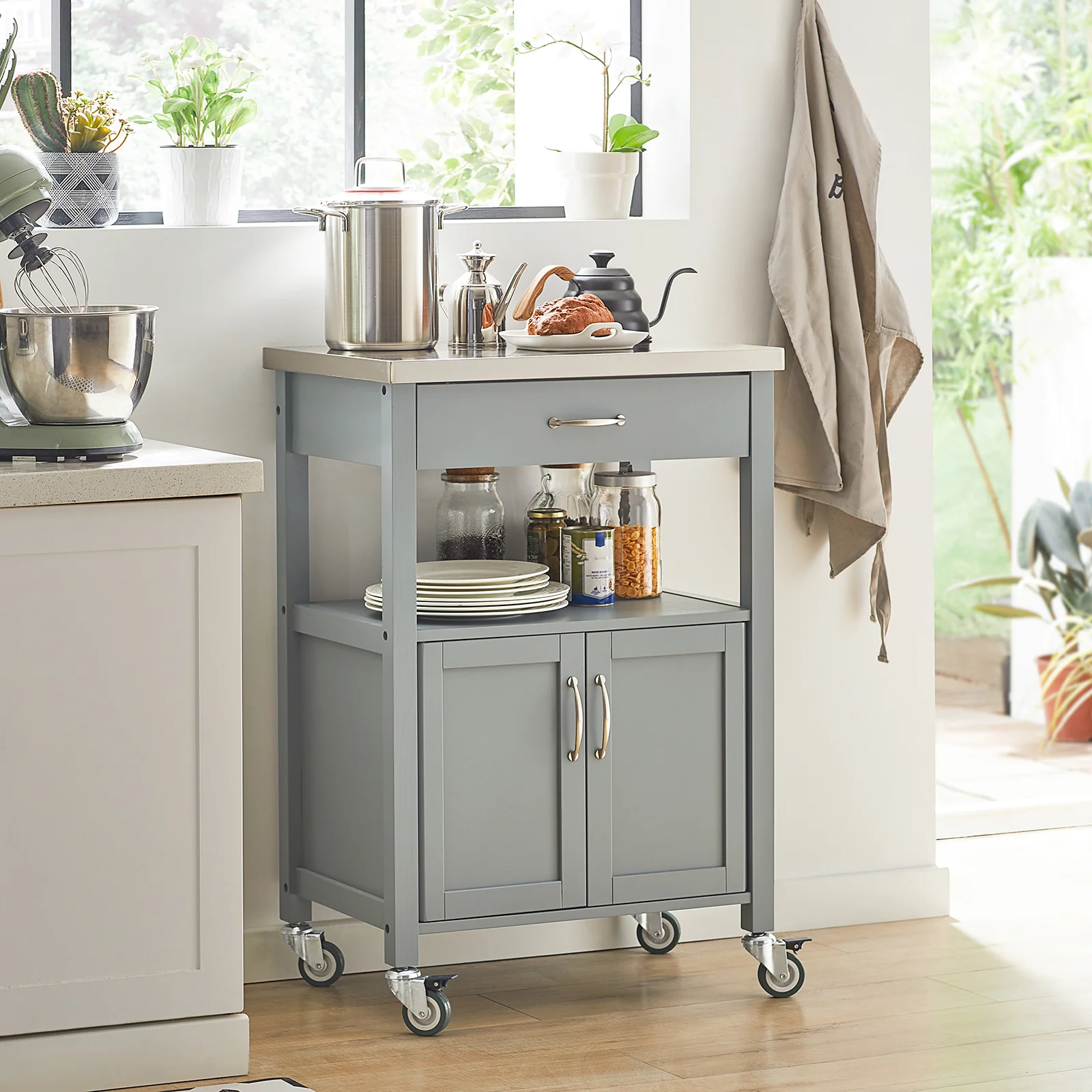 SoBuy FKW22-HG Carrito de Cocina con Tablero de Acero Inoxidable Gris - Image 9