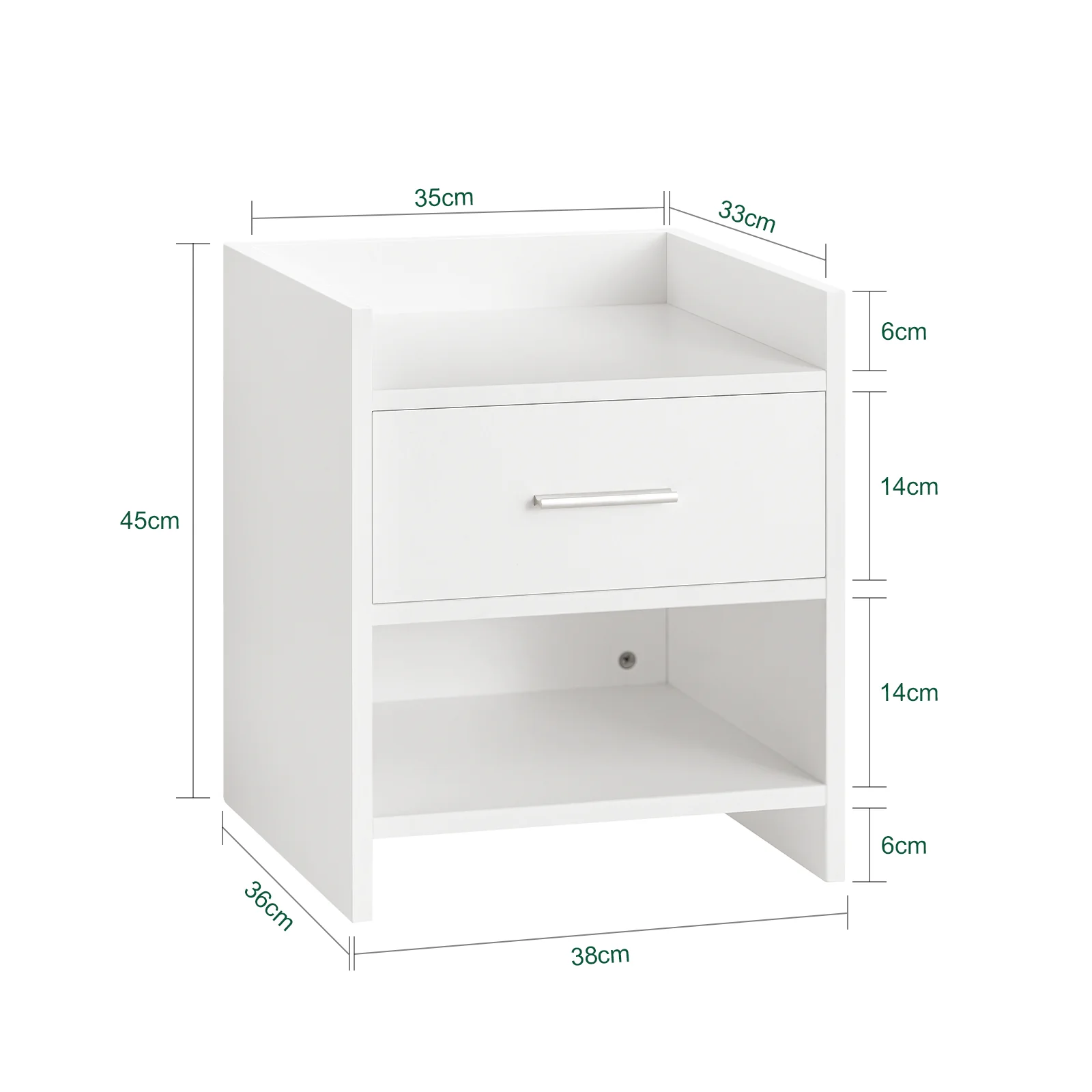 SoBuy FBT66-W Mesita de Noche con 1 cajón y 2 Estantes Blanco - Image 3
