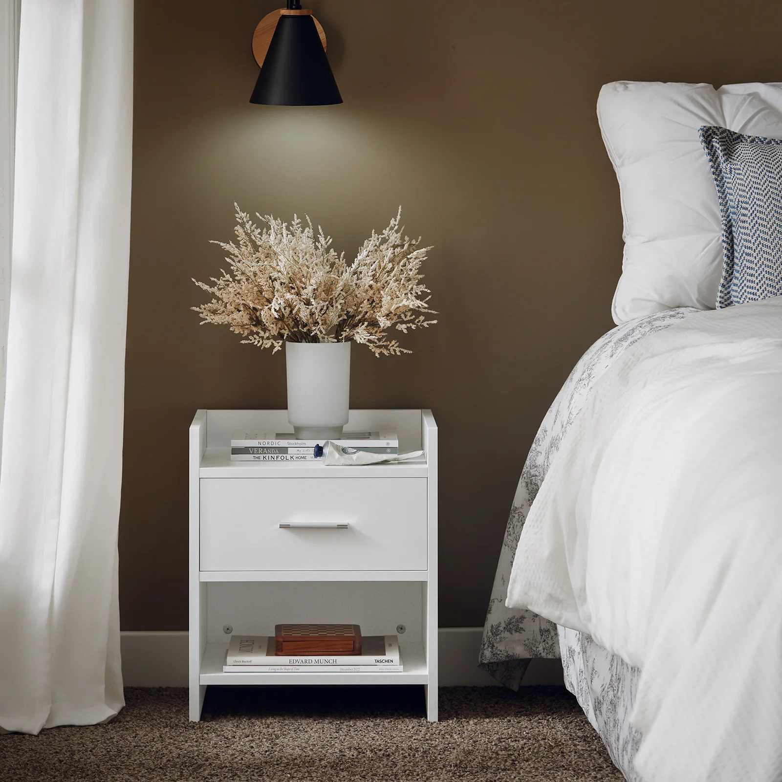 SoBuy FBT66-W Mesita de Noche con 1 cajón y 2 Estantes Blanco - Image 5