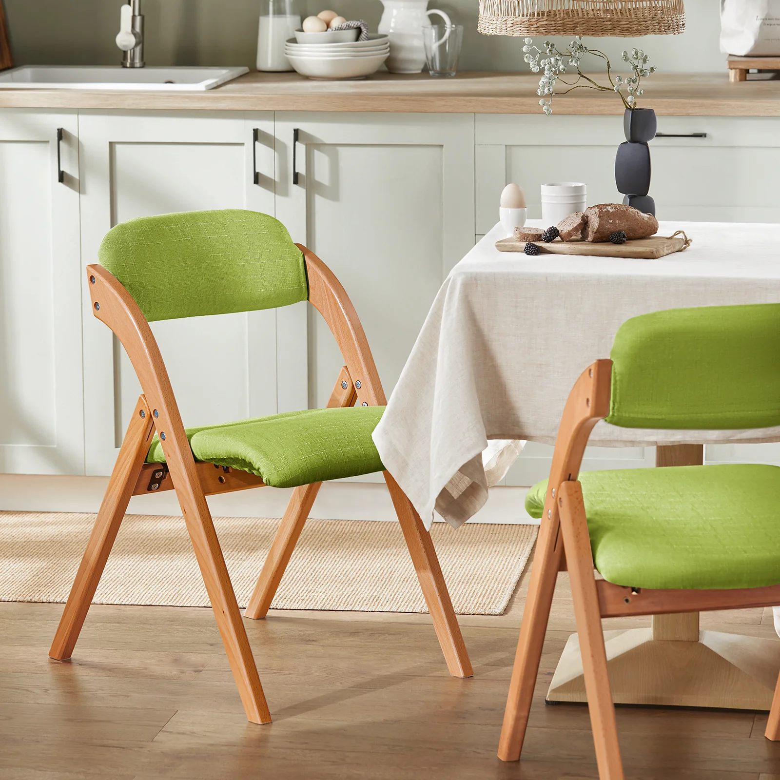 SoBuy FST92-GRx2 Lote de 2 Sillas Plegables de Madera con Asiento y Respaldo Verde - Image 2
