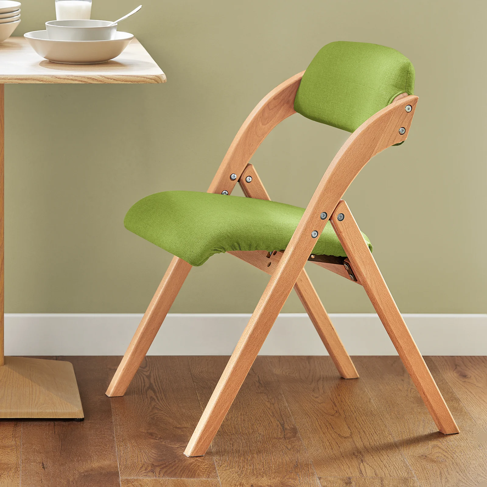 SoBuy FST92-GRx2 Lote de 2 Sillas Plegables de Madera con Asiento y Respaldo Verde - Image 4