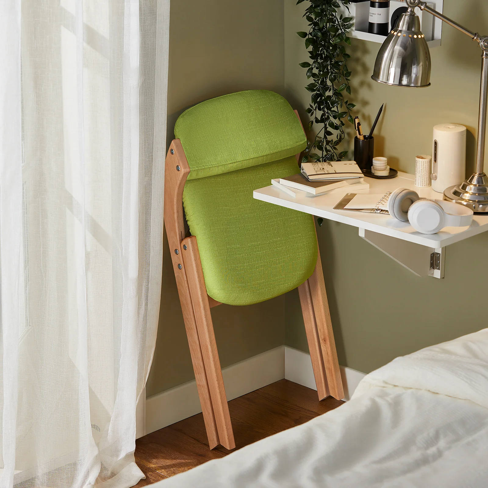 SoBuy FST92-GRx2 Lote de 2 Sillas Plegables de Madera con Asiento y Respaldo Verde - Image 5