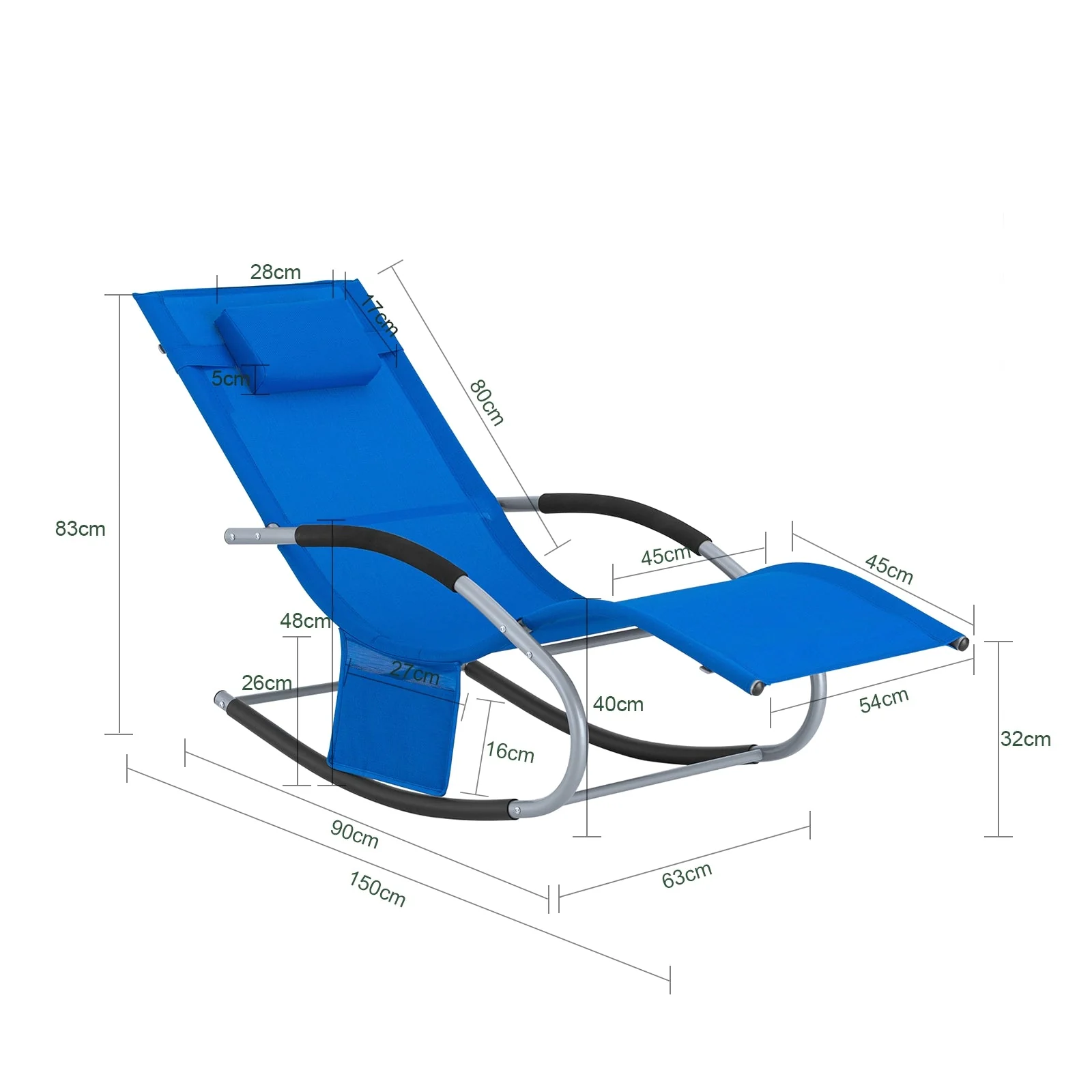 SoBuy OGS28-KBx2 Tumbonax2 Mecedora con Almohada y Bolsillo Color Azul Real - Image 3