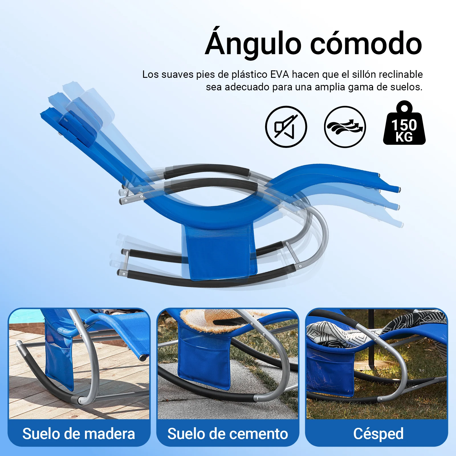 SoBuy OGS28-KBx2 Tumbonax2 Mecedora con Almohada y Bolsillo Color Azul Real - Image 9