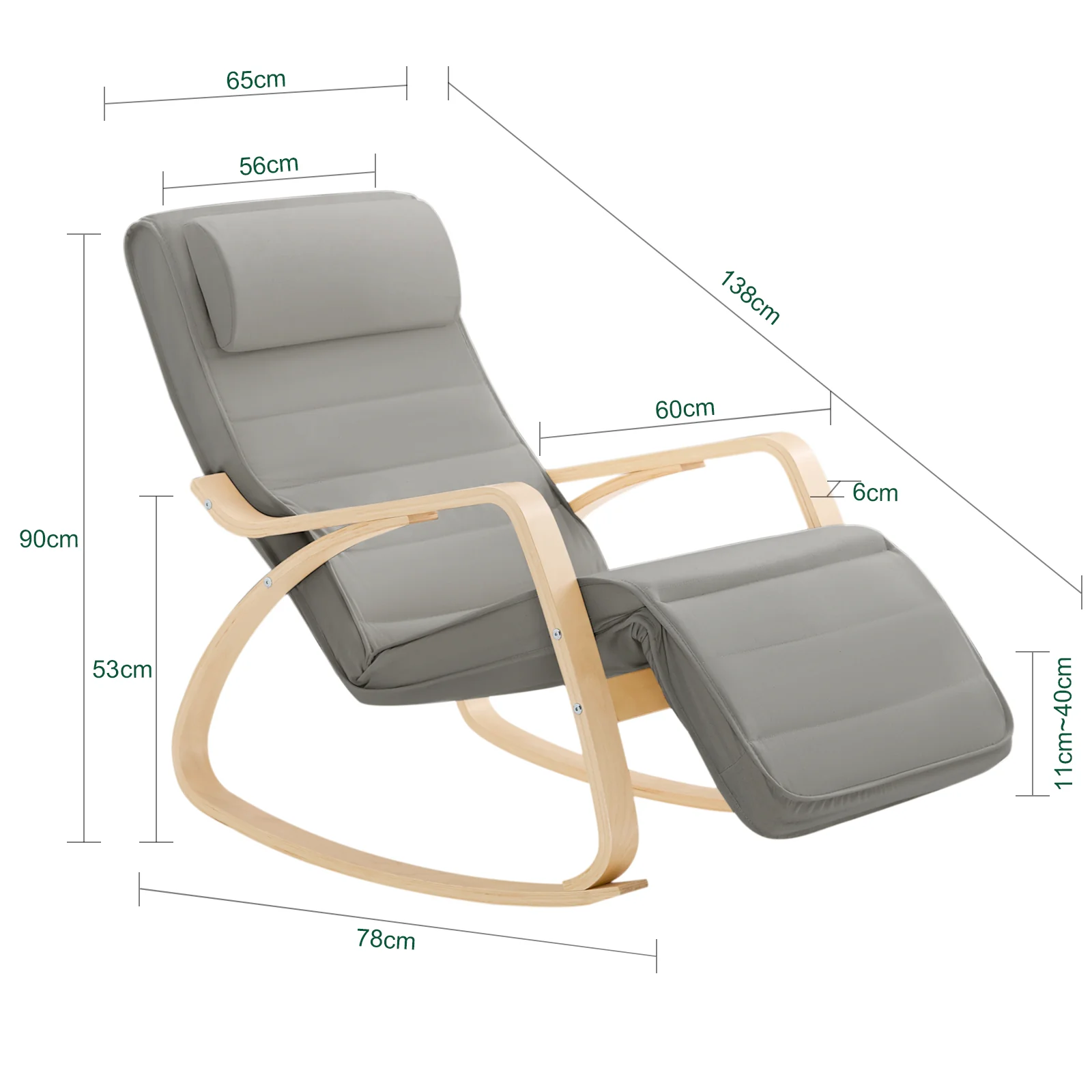 SoBuy FST16-DG Sillón Mecedora Tumbona con Reposapios Ajustable Gris - Image 4