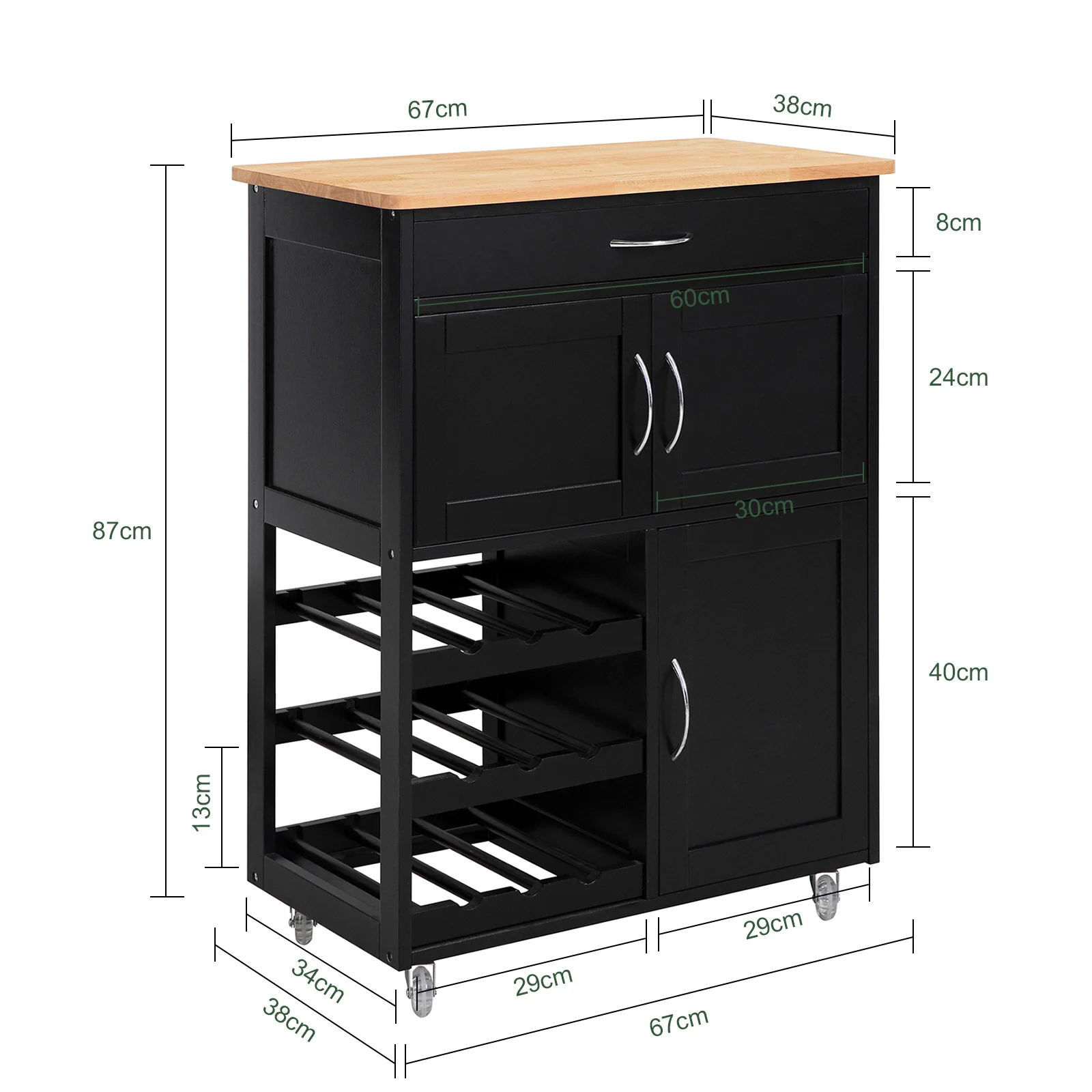 SoBuy FKW45-SCH Carrito de Cocina con 3 Puertas y 1 cajón Negro - Image 3