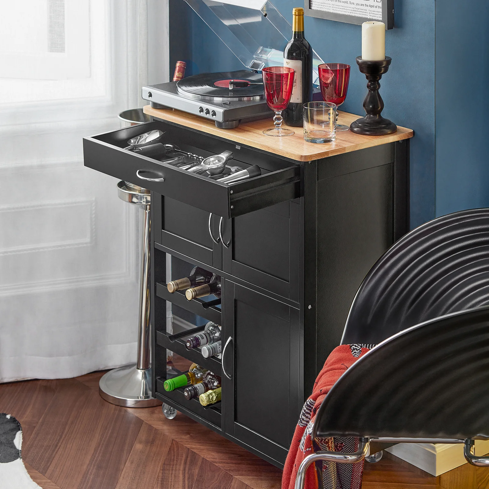 SoBuy FKW45-SCH Carrito de Cocina con 3 Puertas y 1 cajón Negro - Image 5