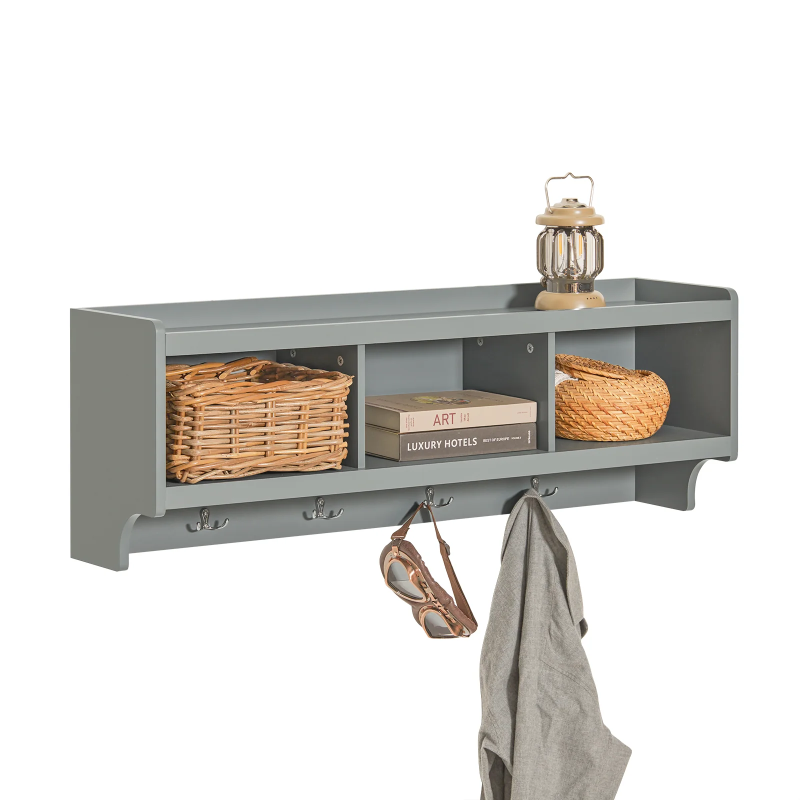 SoBuy FHK28-HG Perchero de Pared con 4 Ganchos y 3 cajones