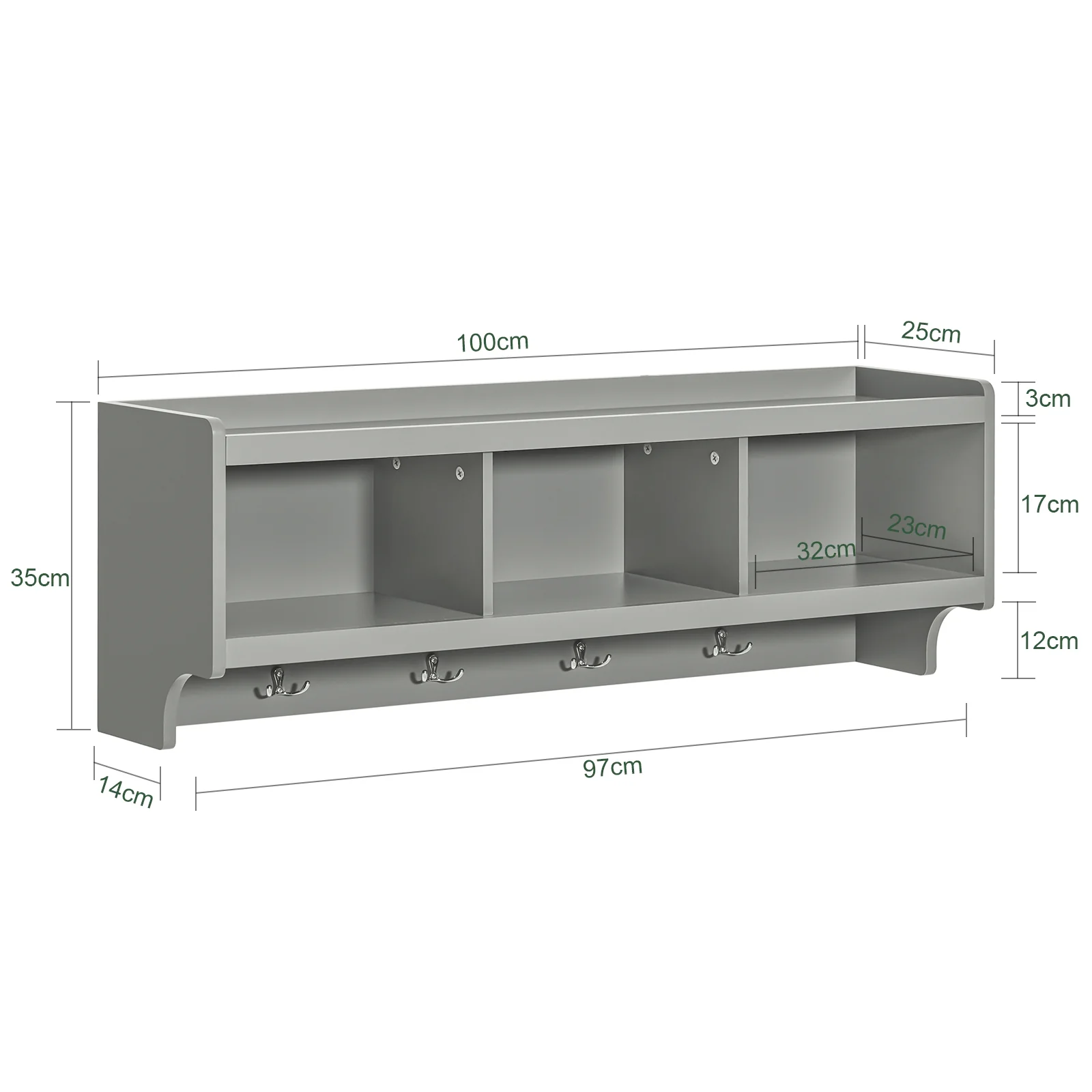 SoBuy FHK28-HG Perchero de Pared con 4 Ganchos y 3 cajones - Image 3