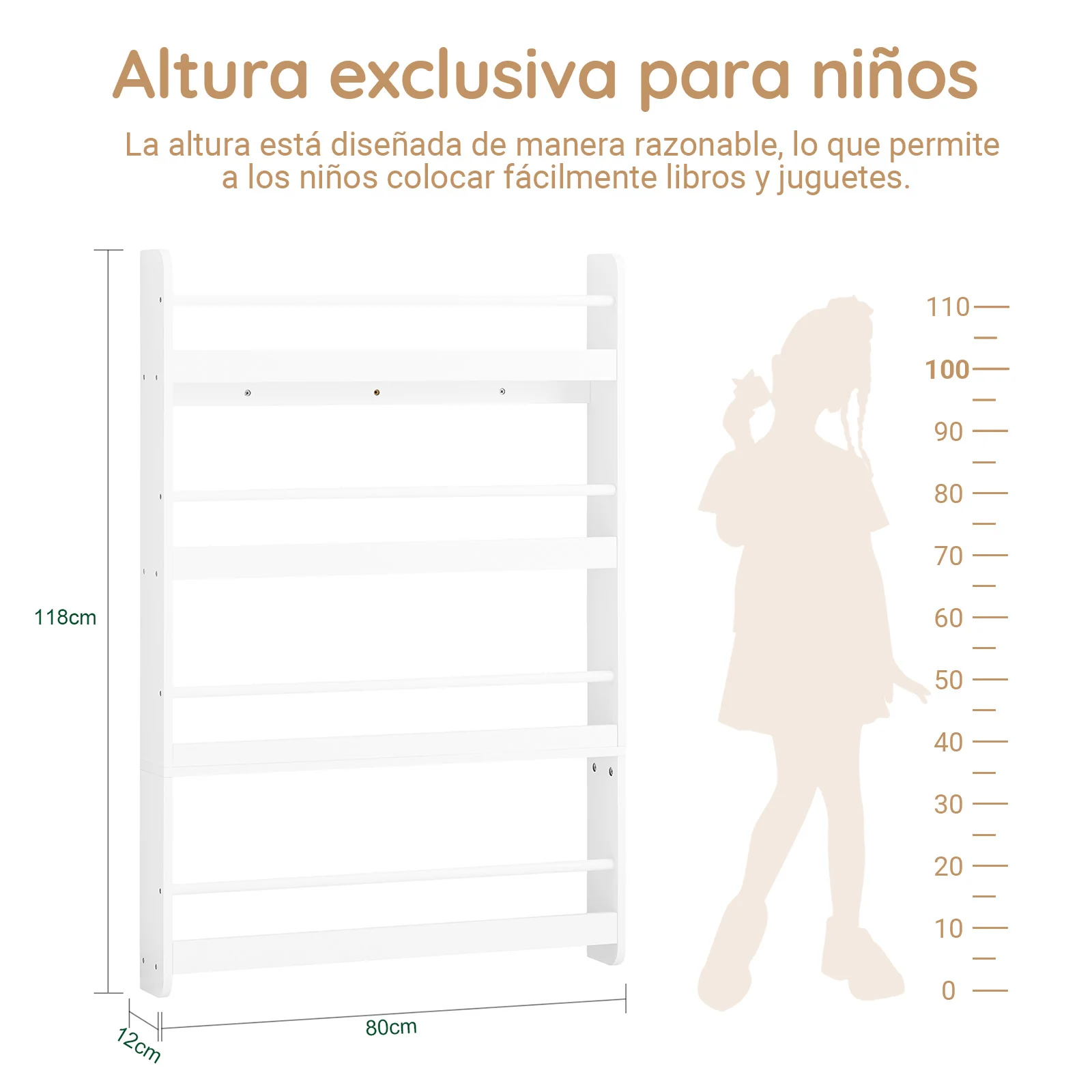 SoBuy KMB08-II-W Librería infantil de pared con 4 estantes L80cm - Image 3