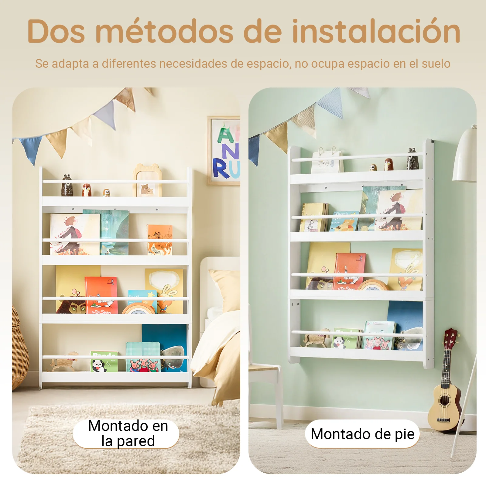 SoBuy KMB08-II-W Librería infantil de pared con 4 estantes L80cm - Image 4