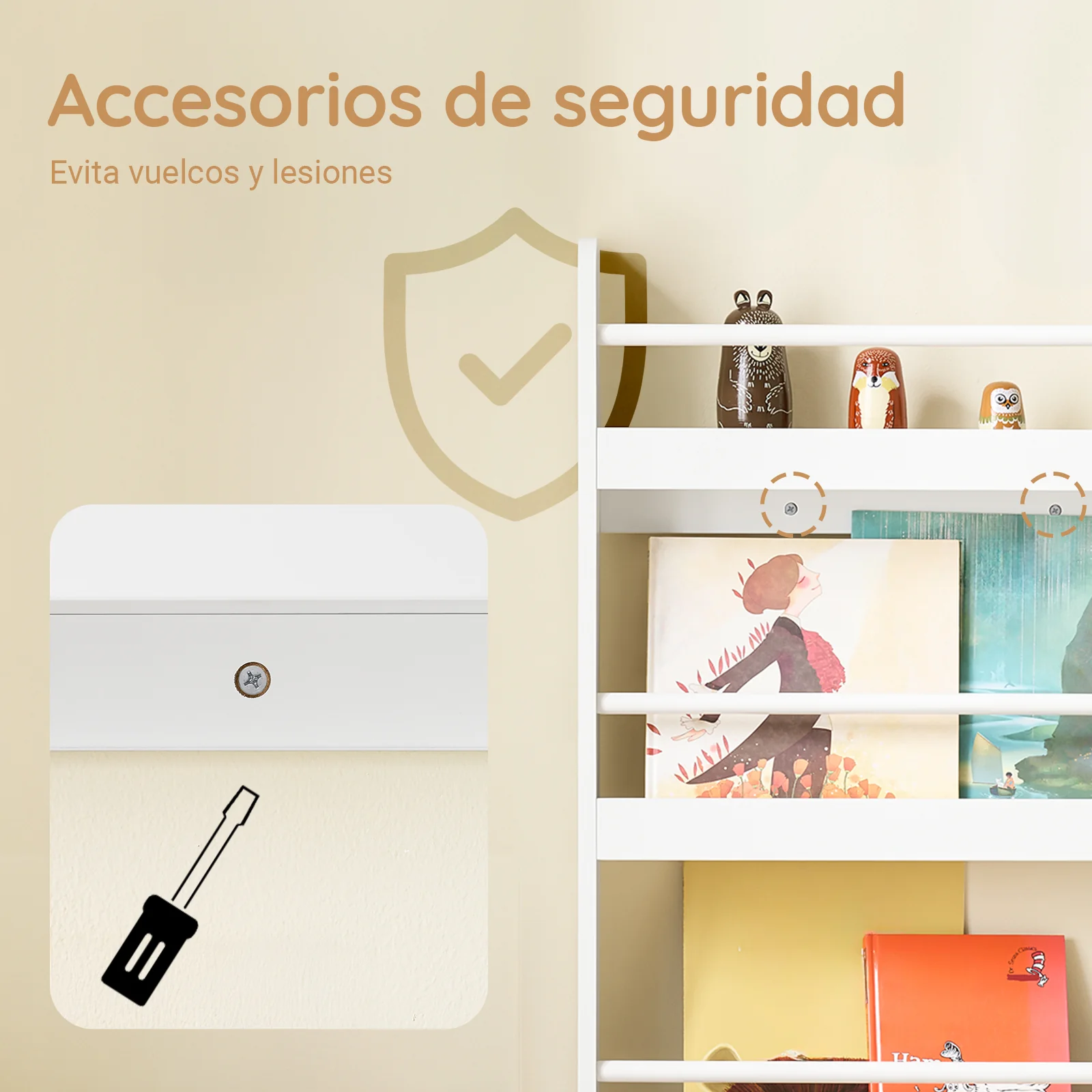 SoBuy KMB08-II-W Librería infantil de pared con 4 estantes L80cm - Image 6