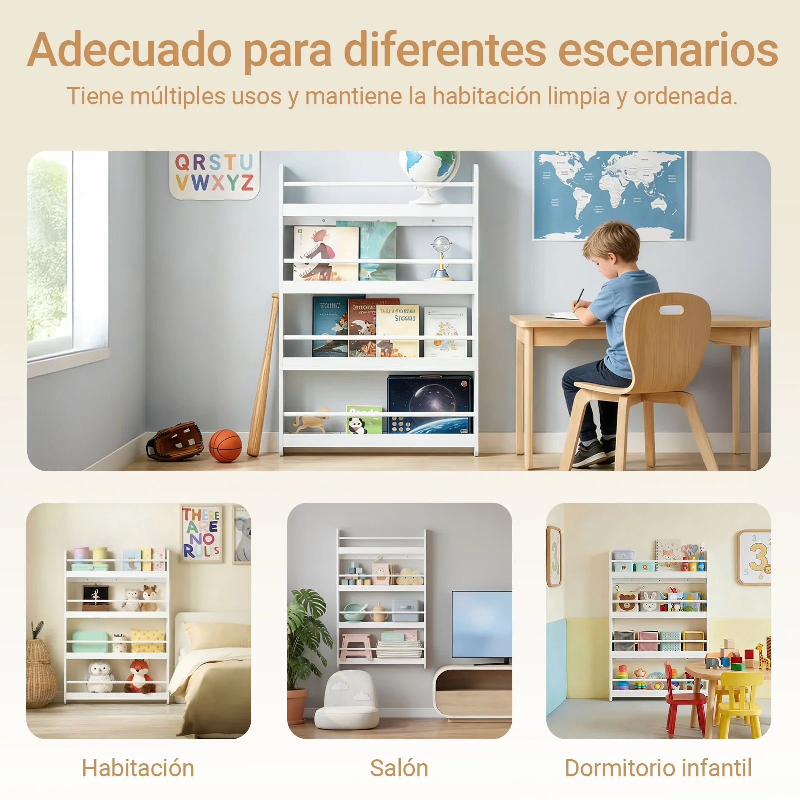 SoBuy KMB08-II-W Librería infantil de pared con 4 estantes L80cm - Image 8