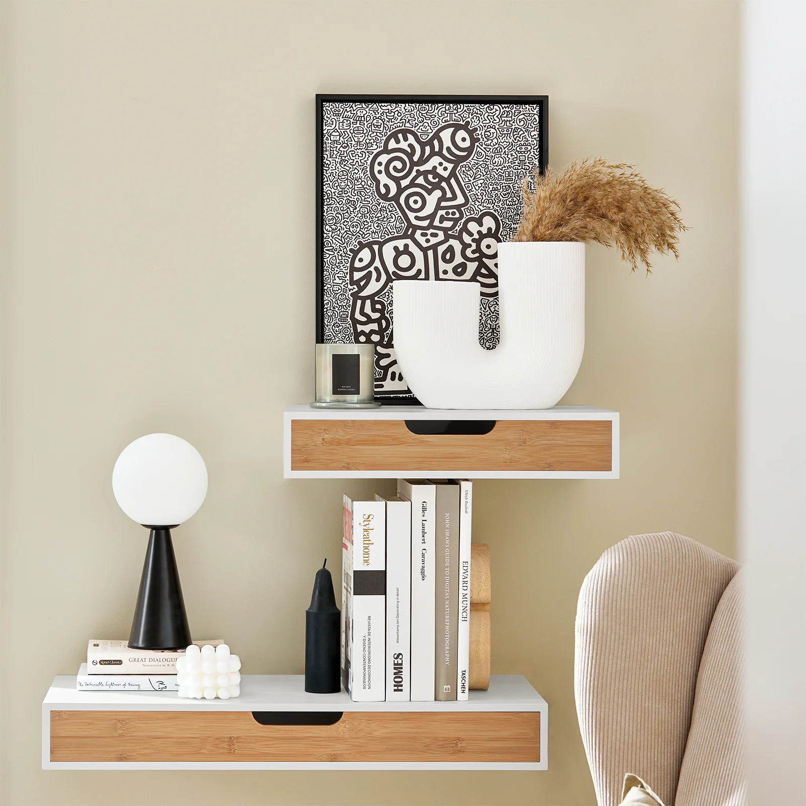 SoBuy FRG92-WN Estante de pared con cajón Blanco y bambú natural - Image 2