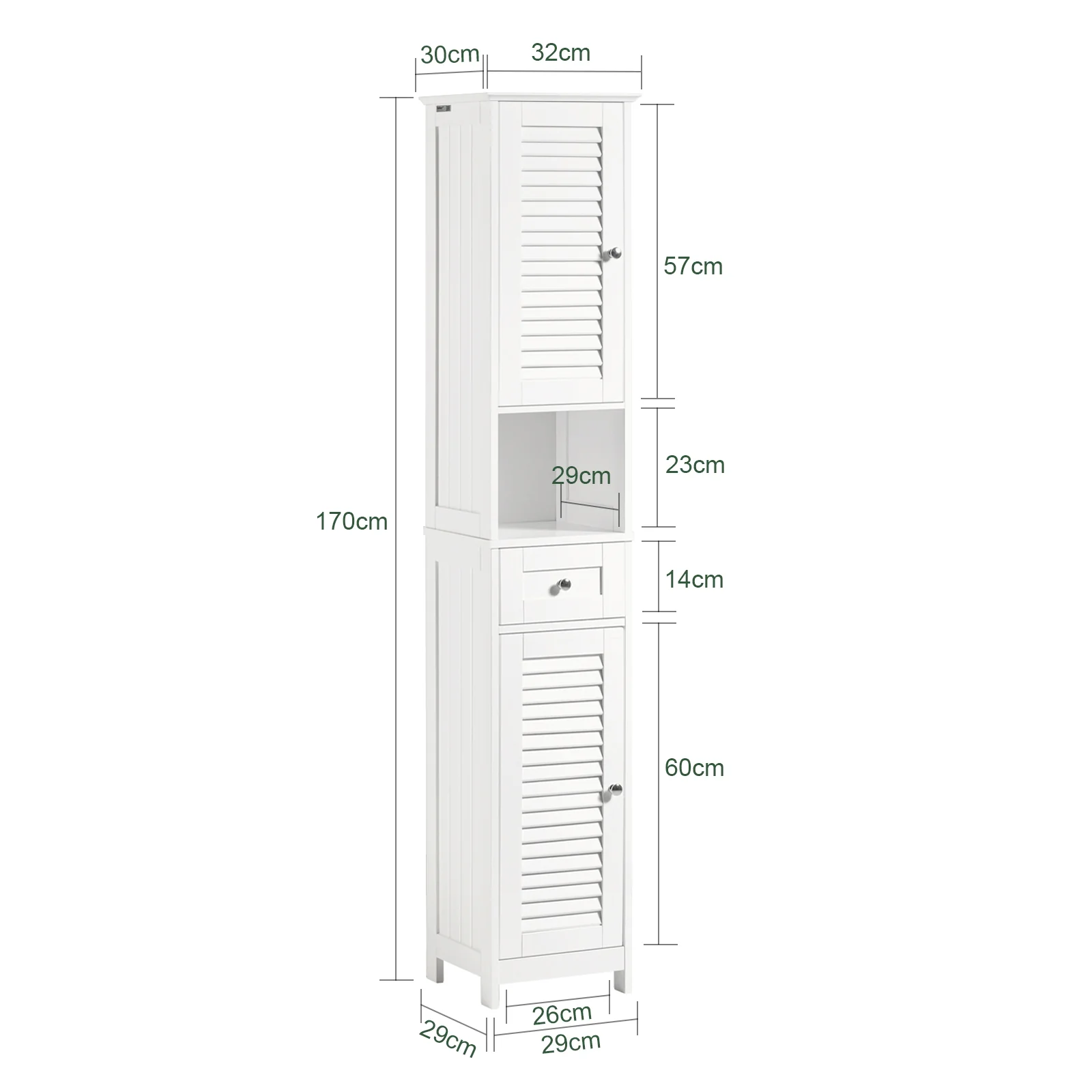 SoBuy FRG236-W Armario alto de Baño 2 puertas y 1 cajón Blanco - Image 3