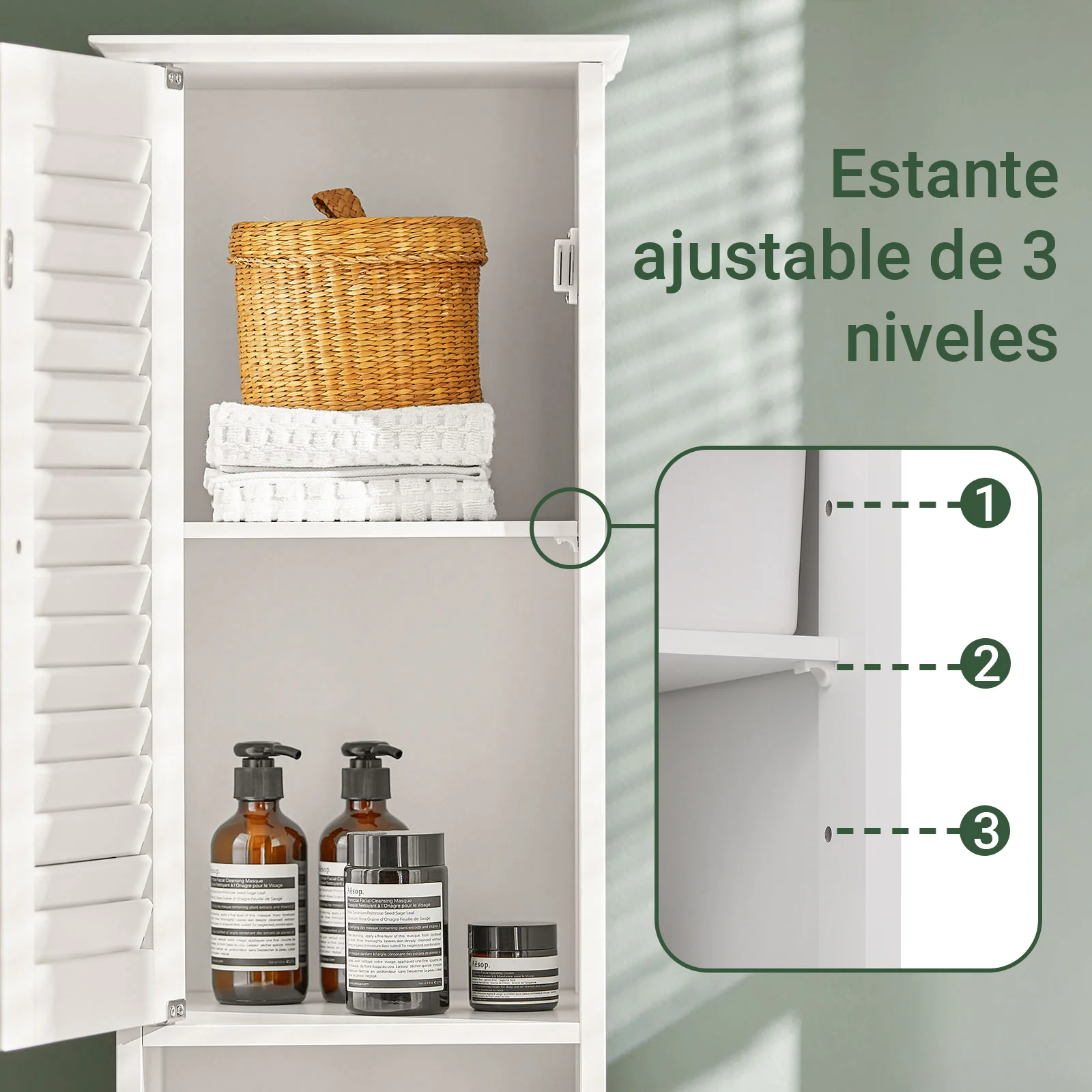 SoBuy FRG236-W Armario alto de Baño 2 puertas y 1 cajón Blanco - Image 5