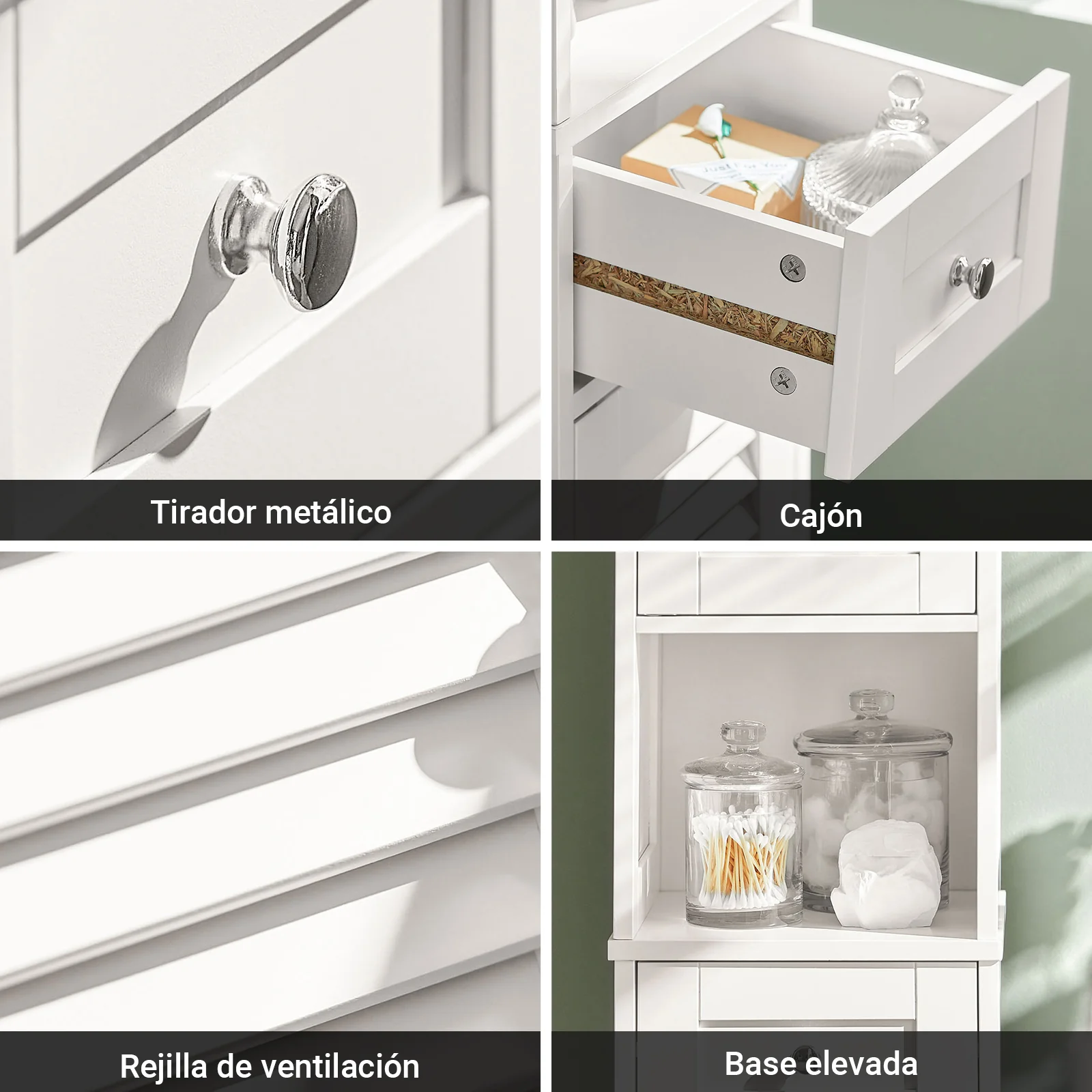 SoBuy FRG236-W Armario alto de Baño 2 puertas y 1 cajón Blanco - Image 6