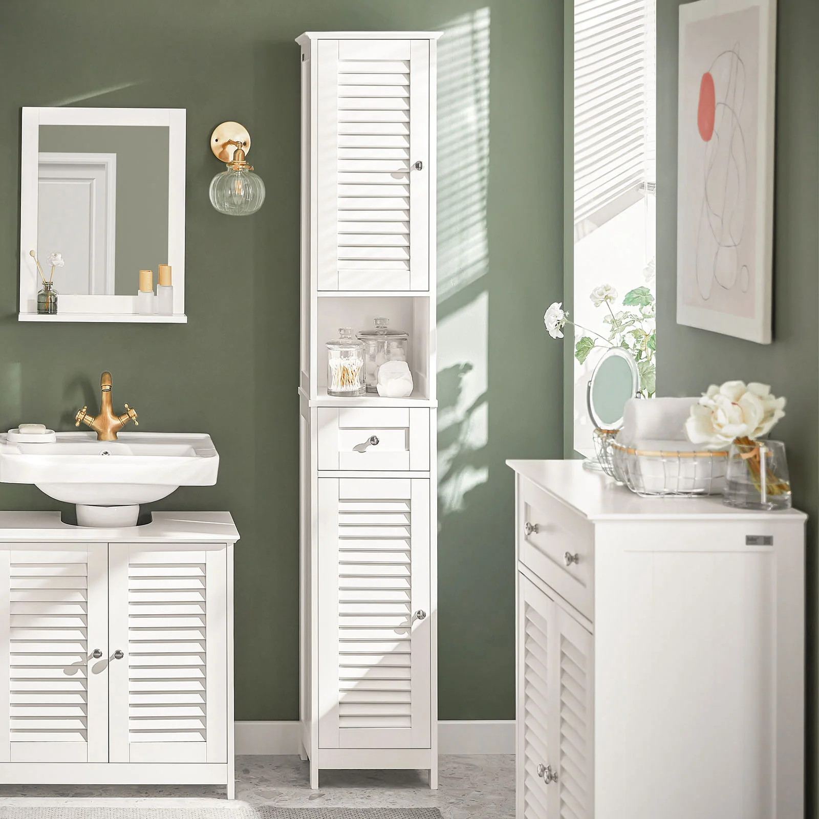 SoBuy FRG236-W Armario alto de Baño 2 puertas y 1 cajón Blanco - Image 8