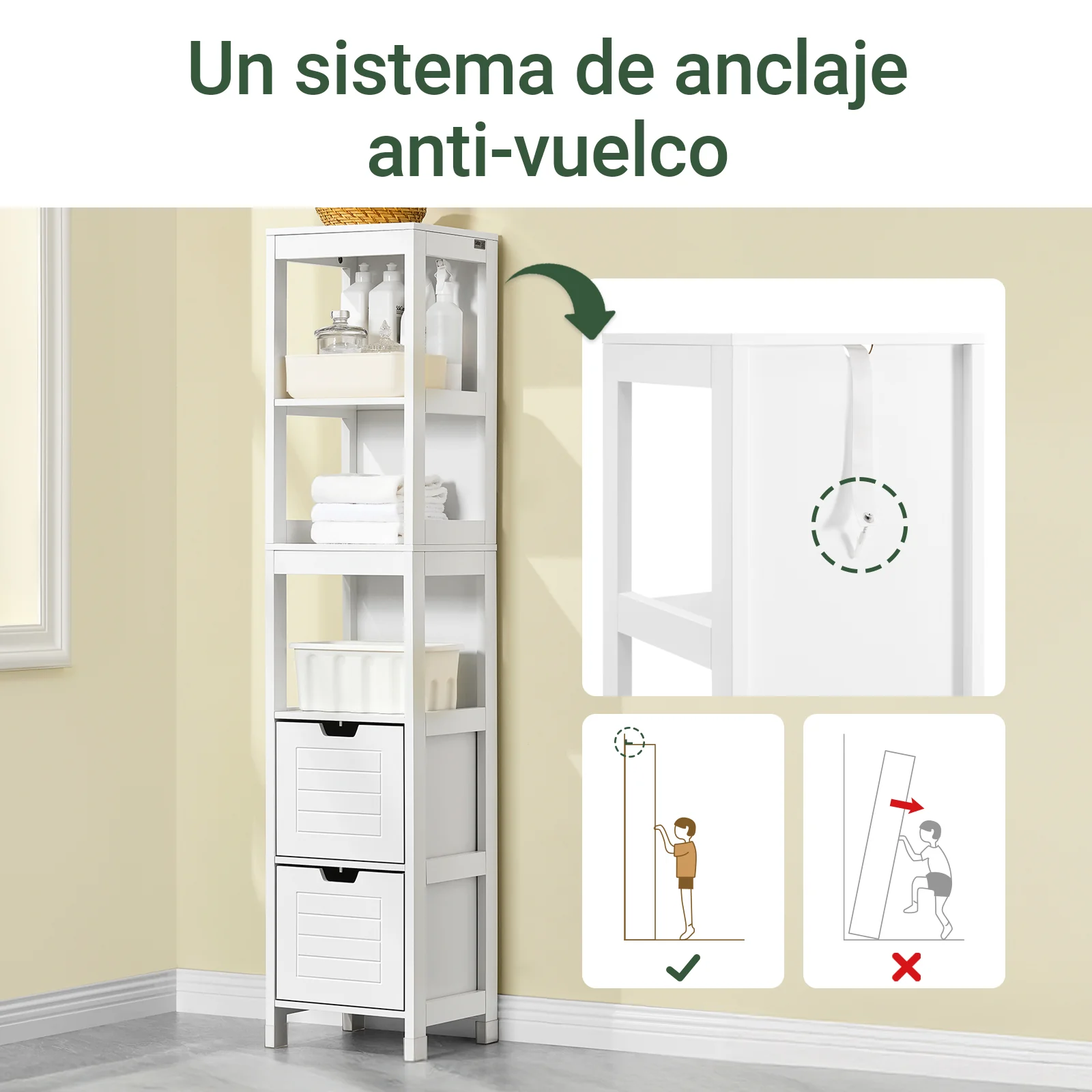 SoBuy FRG126-W Armario alto de Baño con 3 Estantes y 2 cajones Blanco - Image 5