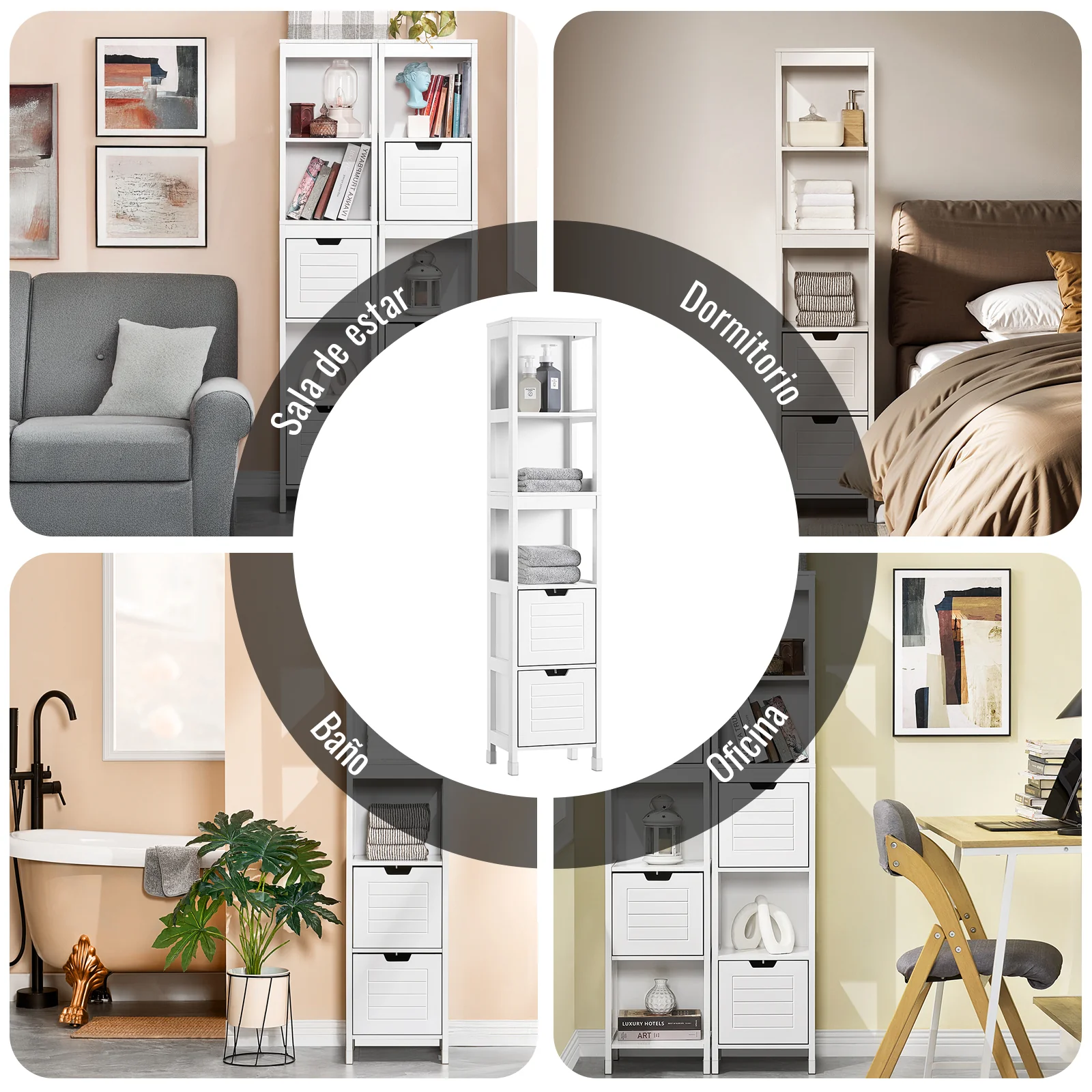 SoBuy FRG126-W Armario alto de Baño con 3 Estantes y 2 cajones Blanco - Image 6