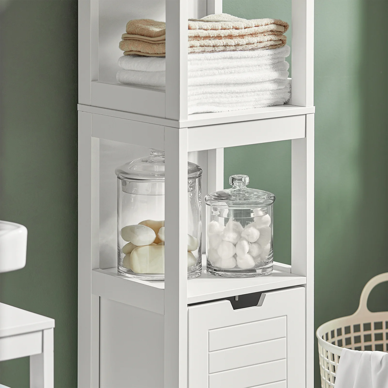 SoBuy FRG126-W Armario alto de Baño con 3 Estantes y 2 cajones Blanco - Image 7