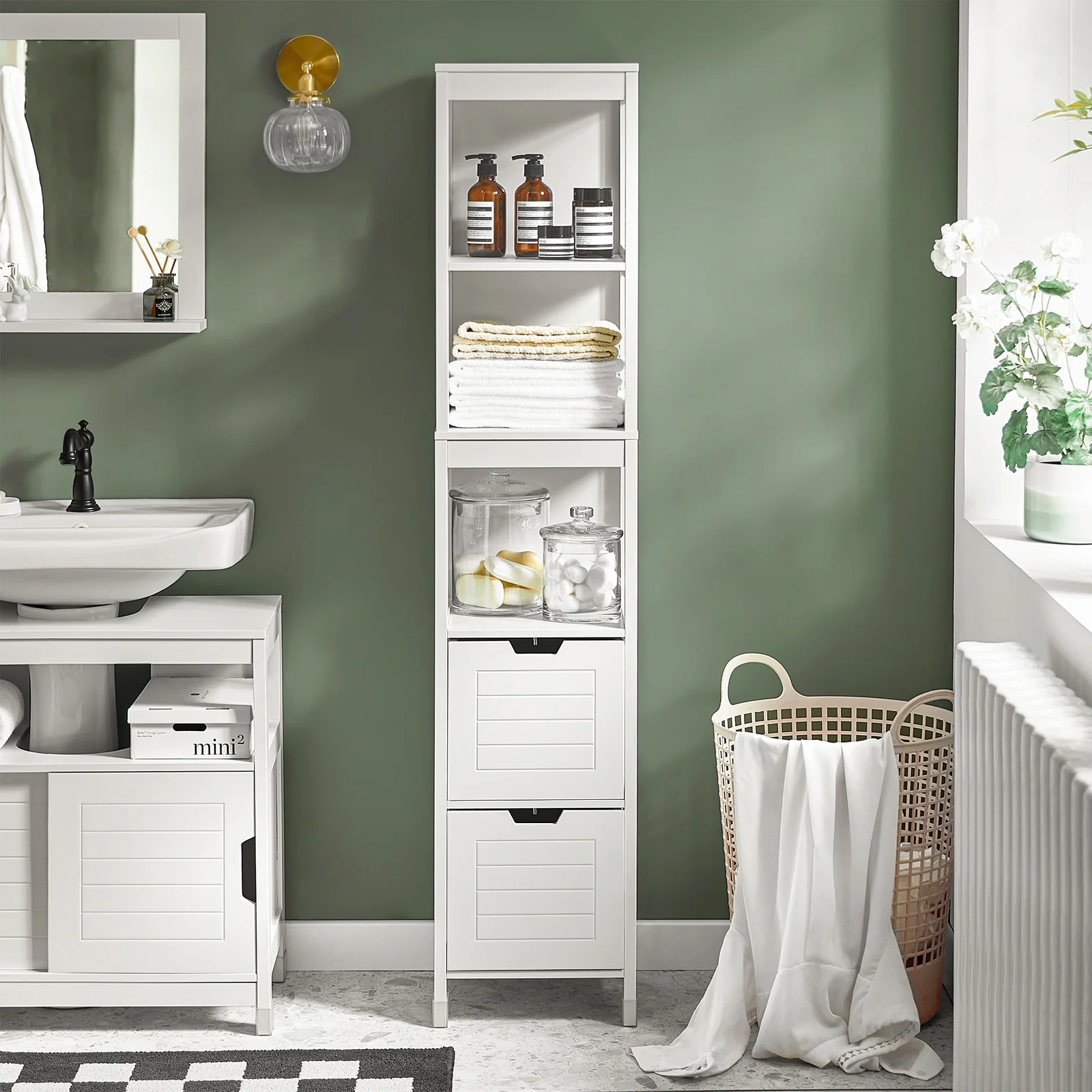 SoBuy FRG126-W Armario alto de Baño con 3 Estantes y 2 cajones Blanco - Image 8