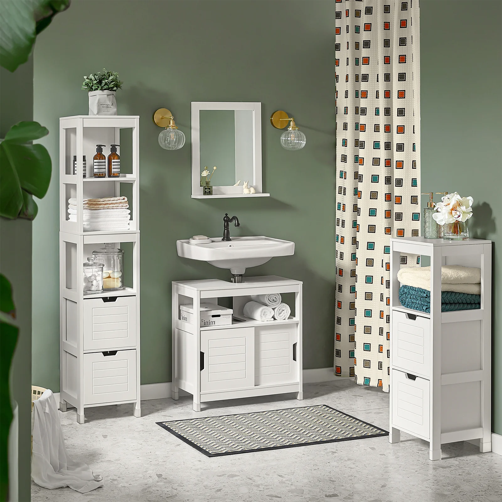 SoBuy FRG126-W Armario alto de Baño con 3 Estantes y 2 cajones Blanco - Image 9