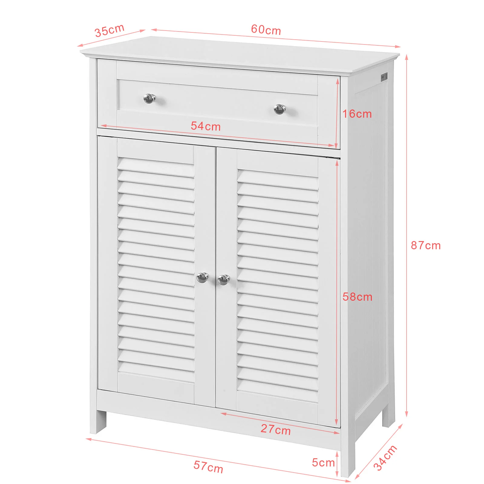 SoBuy FRG238-W Armario de Baño con 1 cajones y 2 Puertas Blanco - Image 3