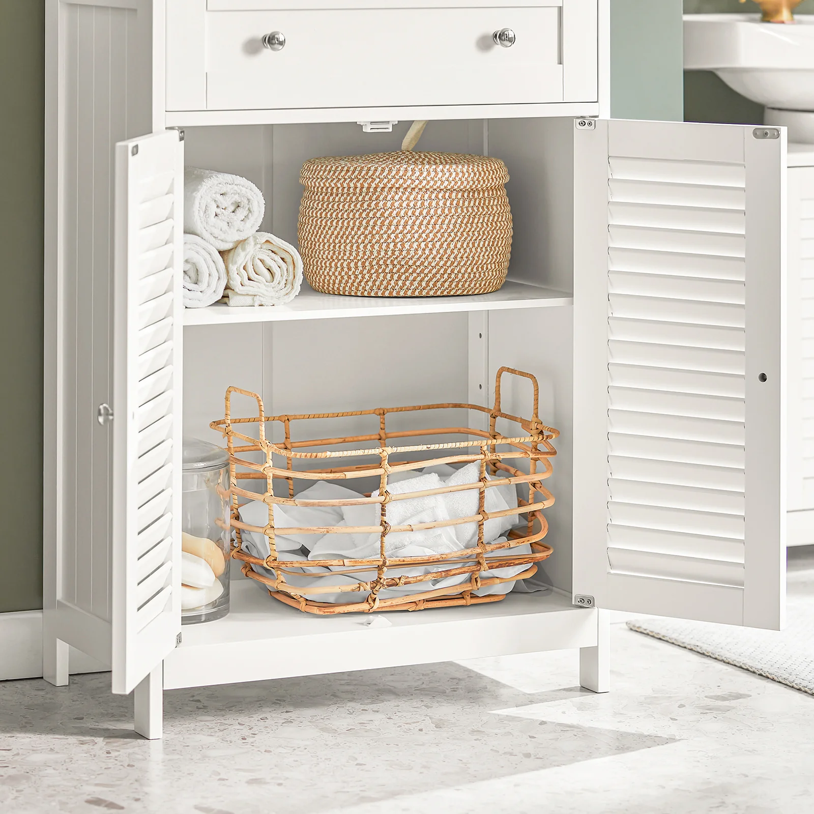 SoBuy FRG238-W Armario de Baño con 1 cajones y 2 Puertas Blanco - Image 8