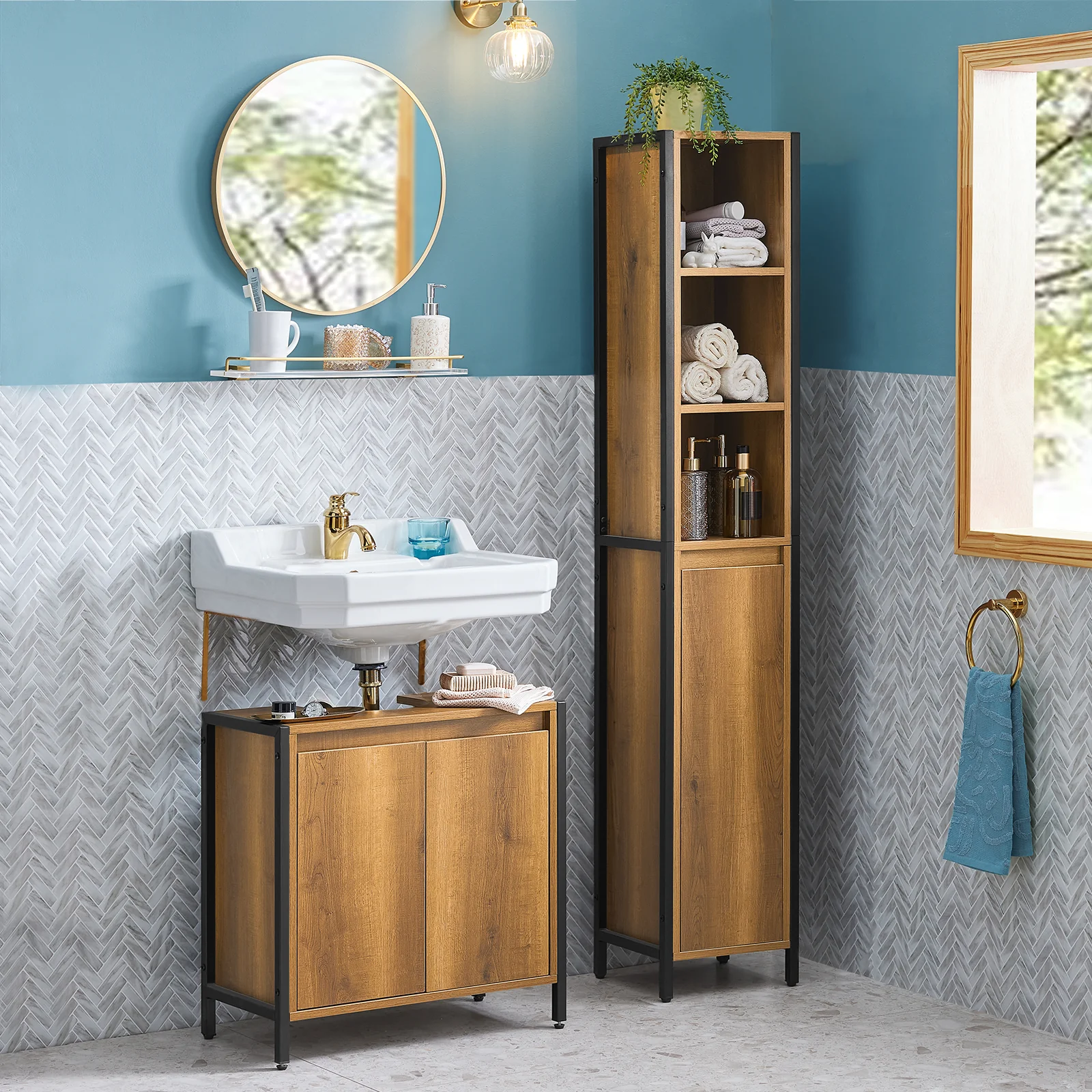SoBuy BZR63-PF Mueble para debajo del Lavabo 1 Estante y 2 Puertas Vintage - Image 4