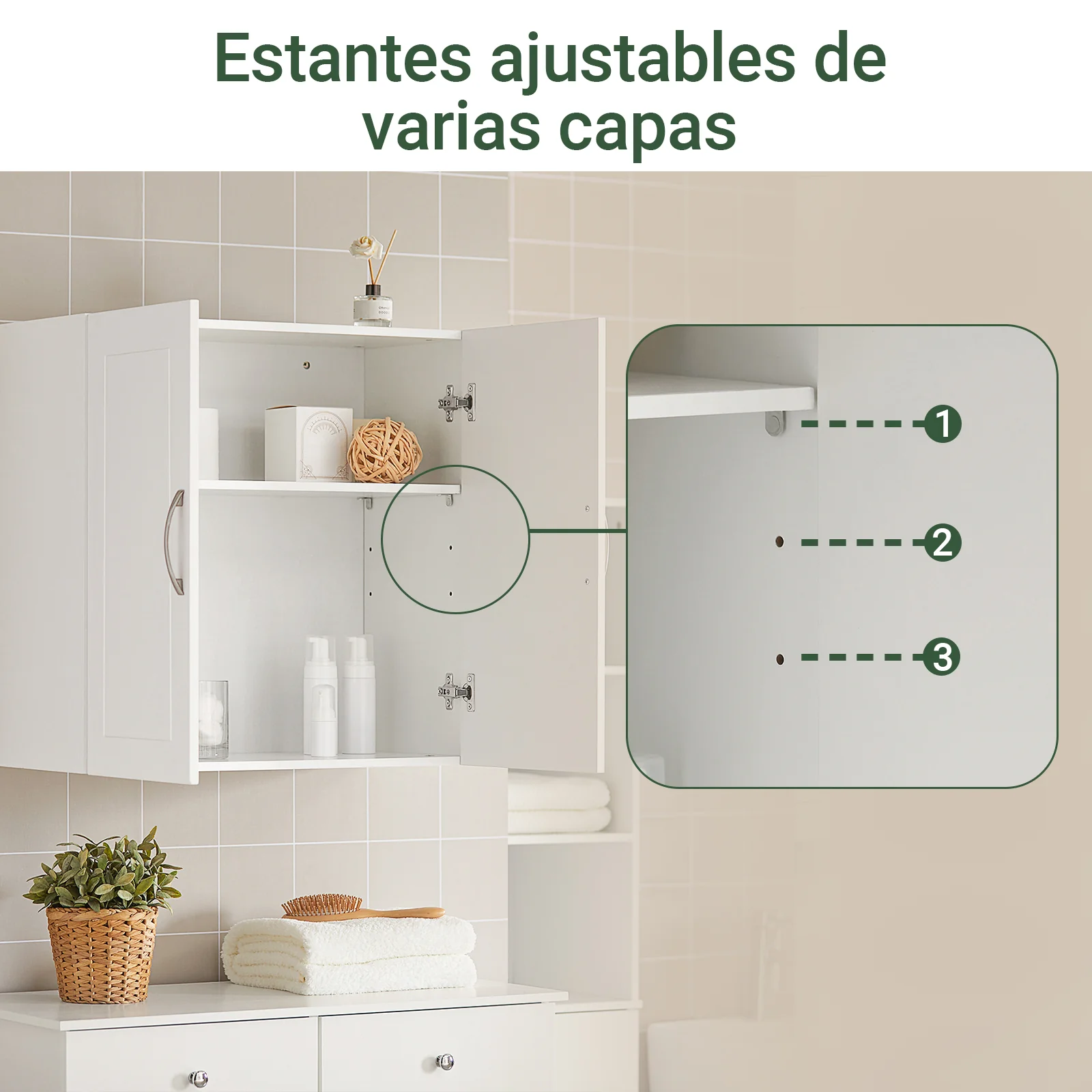 SoBuy FRG231-W Armario Auxiliar Multiusos de Pared con 2 Puertas Blanco - Image 8