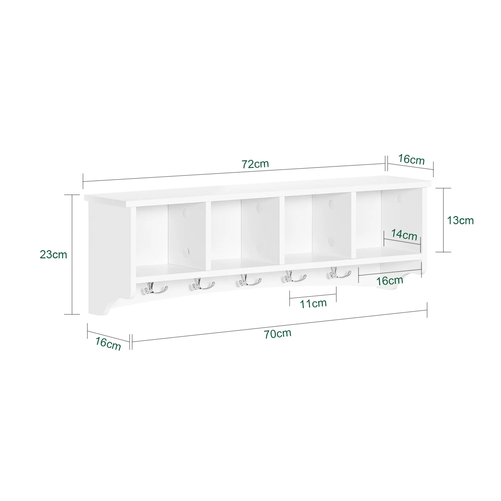 SoBuy FRG48-L-W Estante de pared con 4 compartimentos y 5 ganchos Dobles Blanco - Image 3