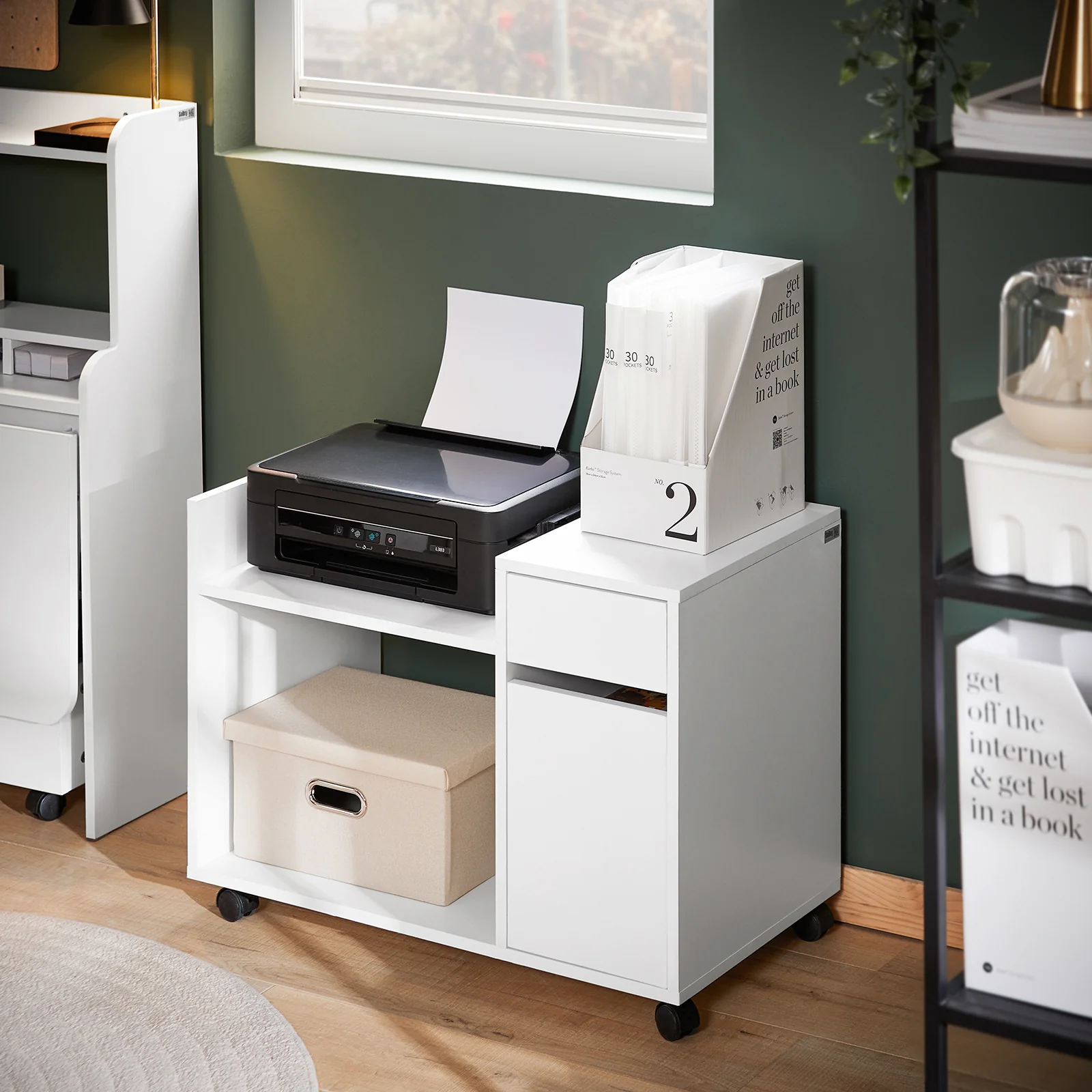 SoBuy ASK02-W Soporte para Impresora Armario de Oficina con 4 Ruedas - Image 5