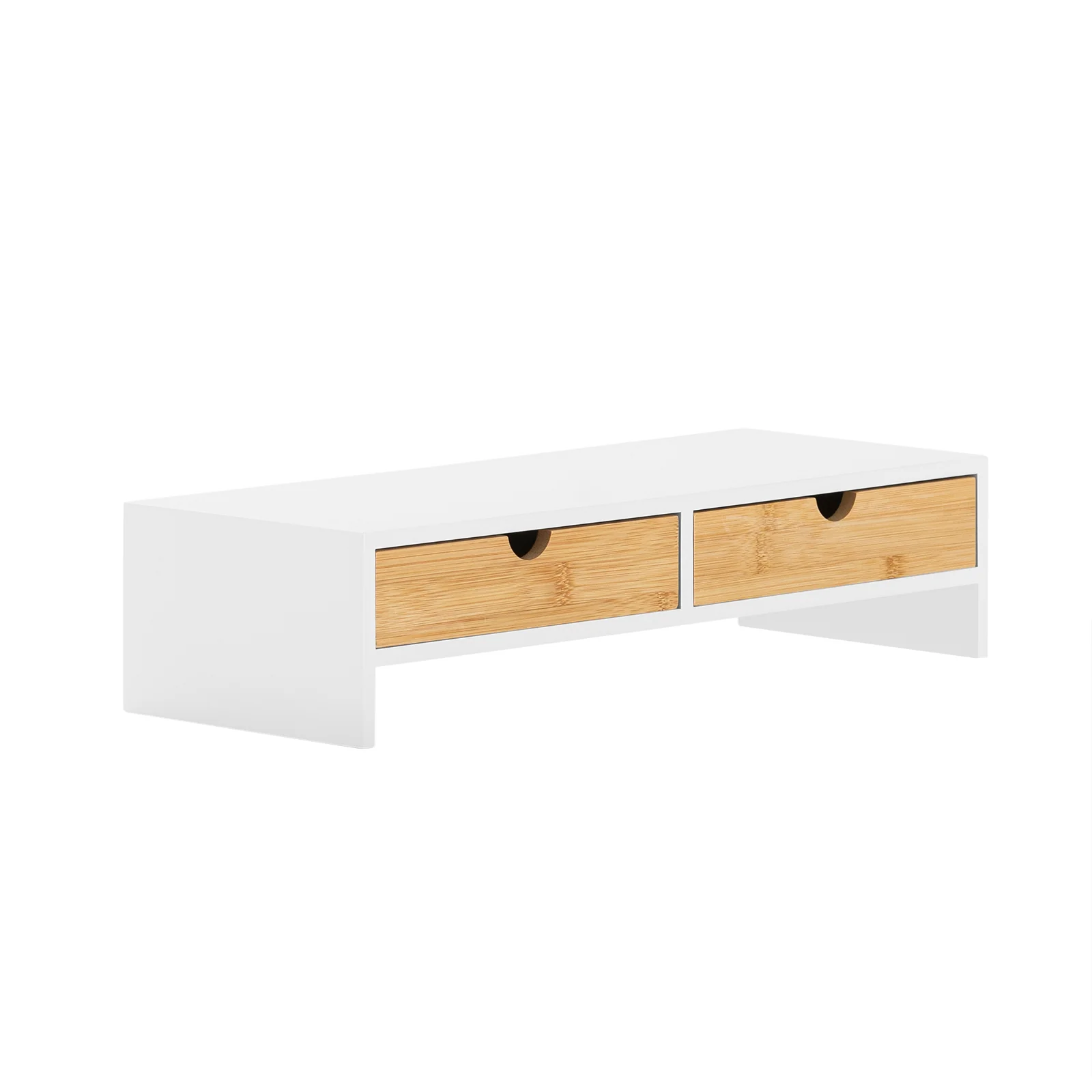 SoBuy BBF02-WN Soporte para monitor con 2 cajónes Blanco y Natural