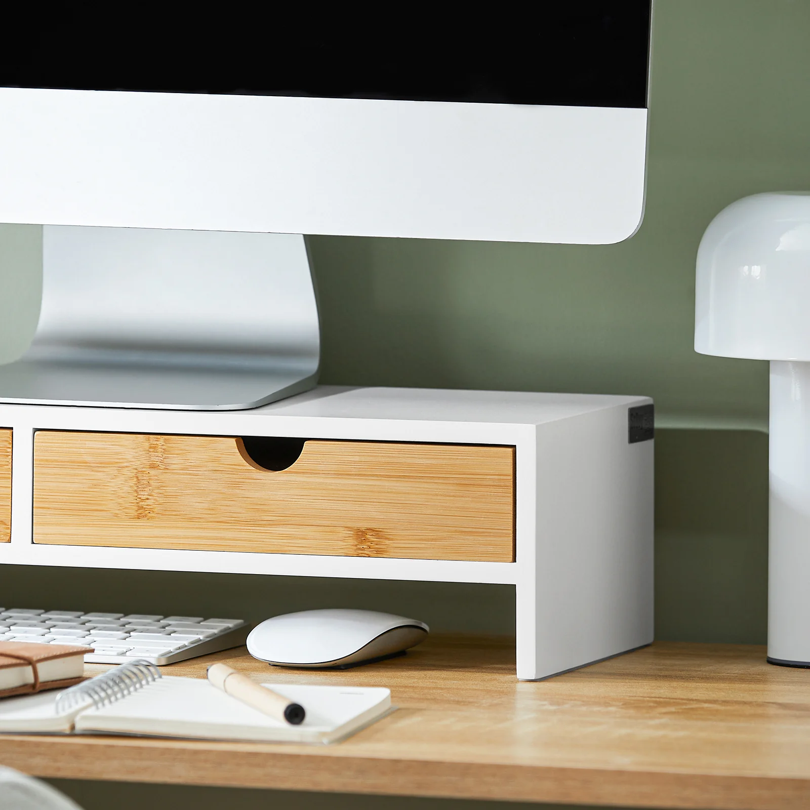 SoBuy BBF02-WN Soporte para monitor con 2 cajónes Blanco y Natural - Image 8