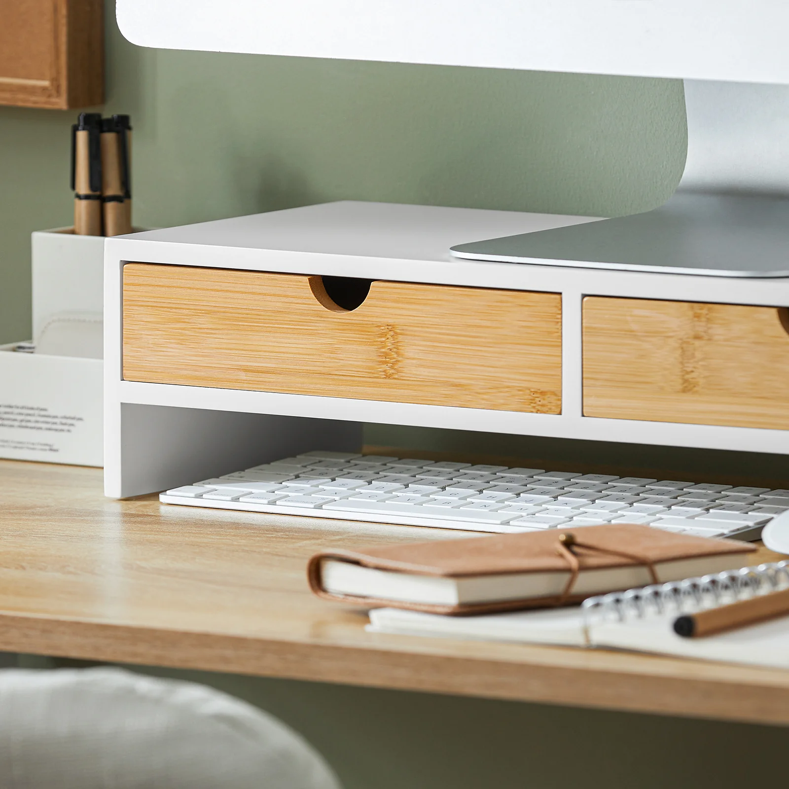 SoBuy BBF02-WN Soporte para monitor con 2 cajónes Blanco y Natural - Image 9